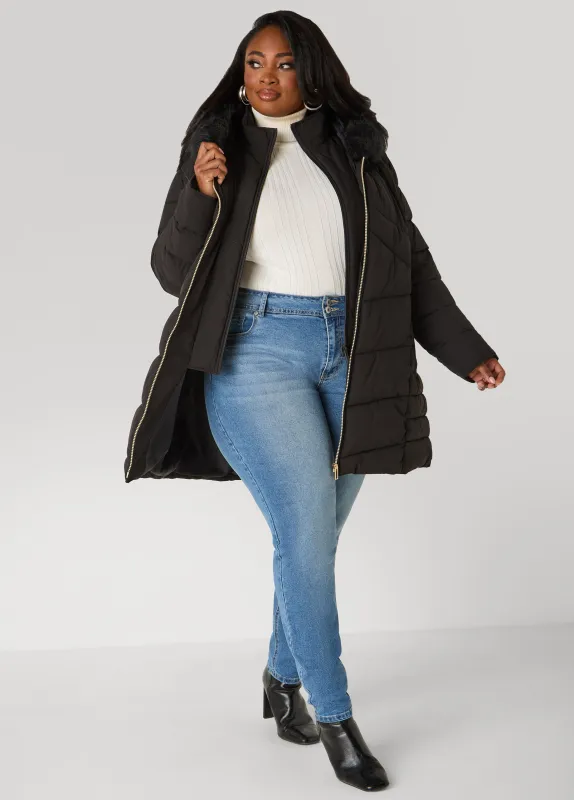 Faux Fur Trimmed Quilted Coat sold by Ashley Stewart