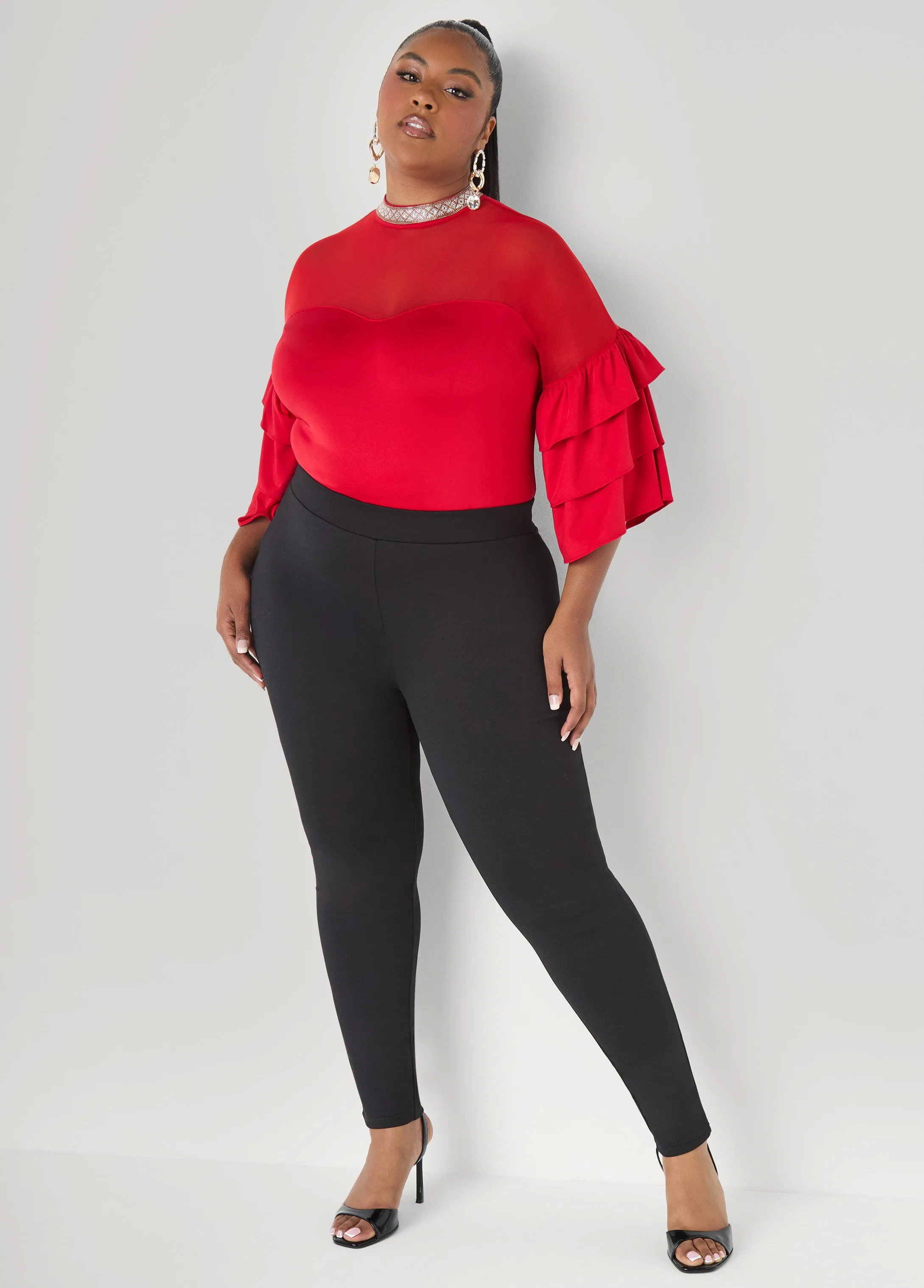 Crystal Collar Mesh Paneled Top sold by Ashley Stewart product image thumbnail 3