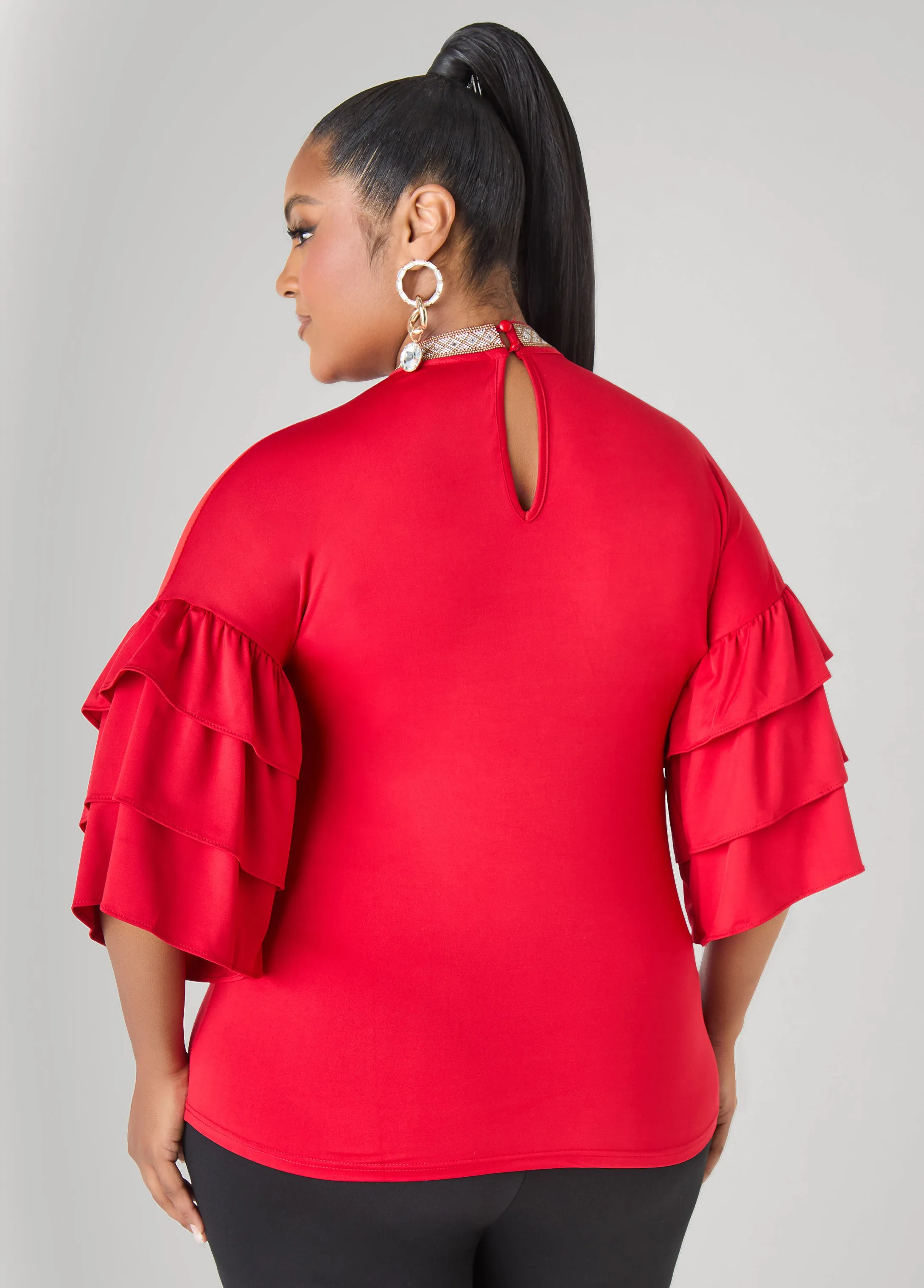 Crystal Collar Mesh Paneled Top sold by Ashley Stewart product image thumbnail 4