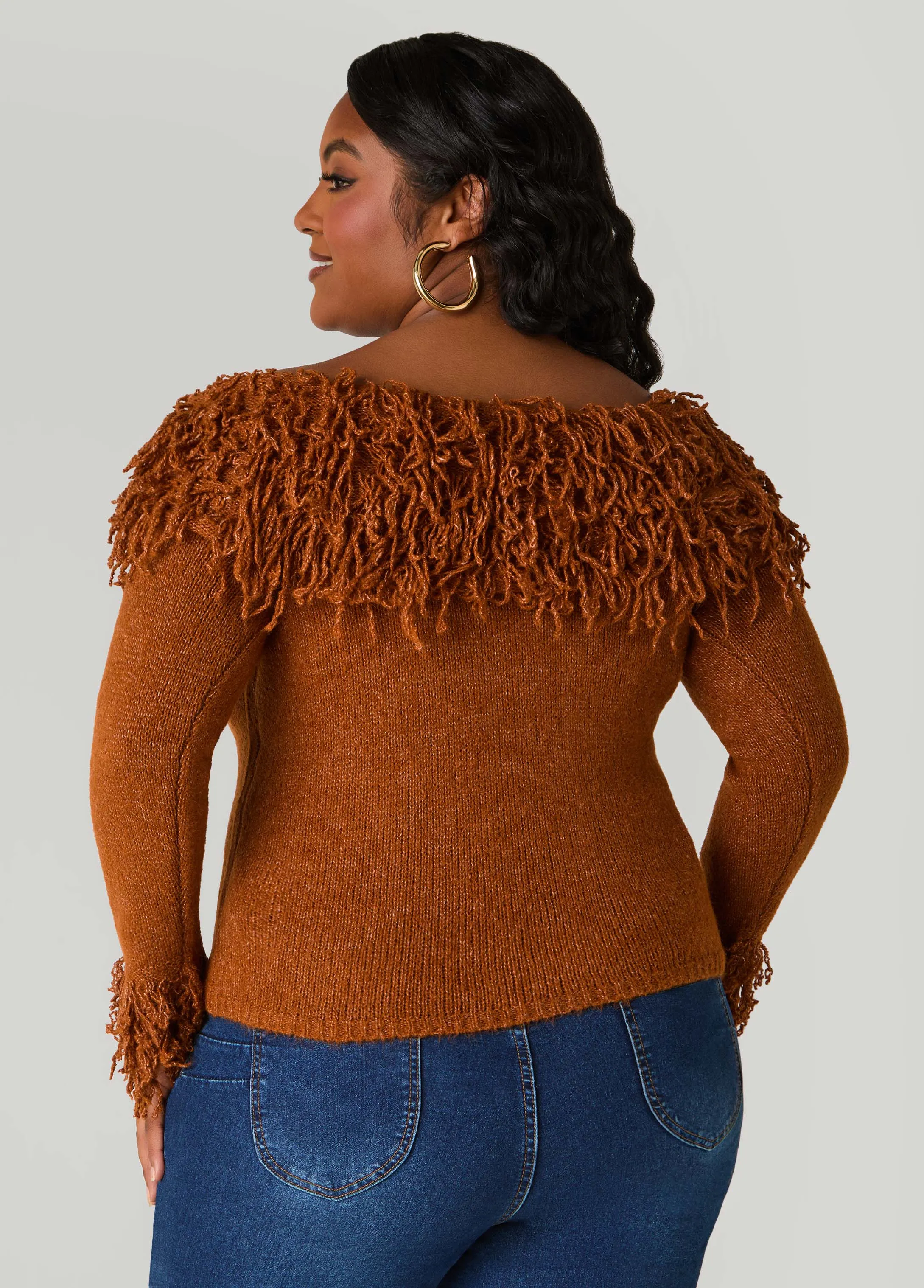 Fringed Off The Shoulder Sweater sold by Ashley Stewart product image thumbnail 2