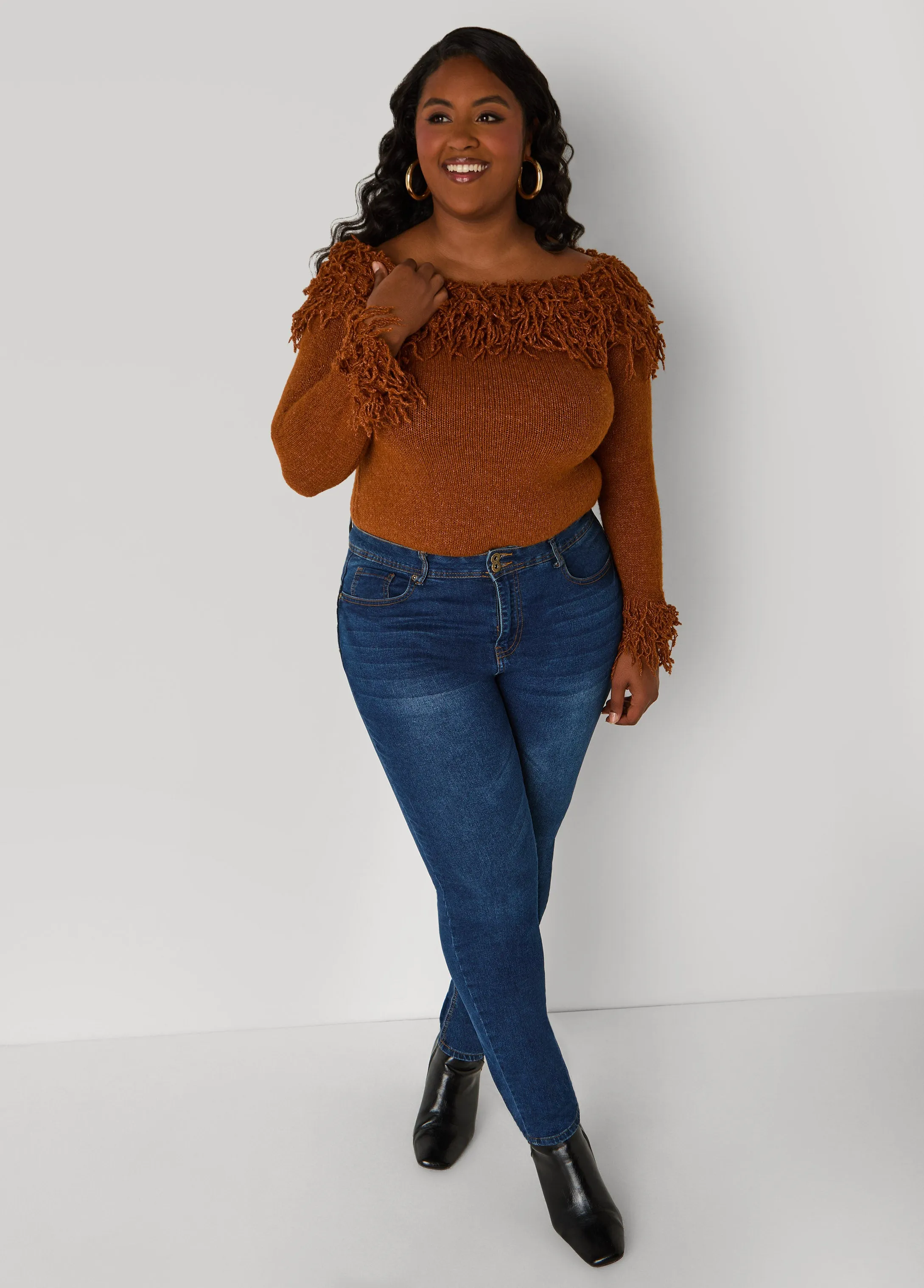 Fringed Off The Shoulder Sweater sold by Ashley Stewart product image thumbnail 4