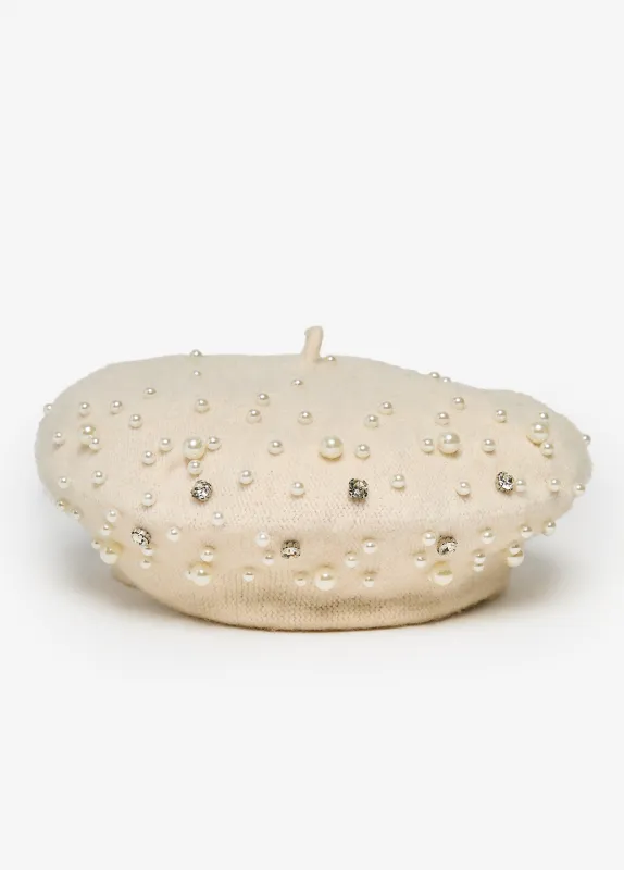 Faux Pearl And Crystal Beret sold by Ashley Stewart
