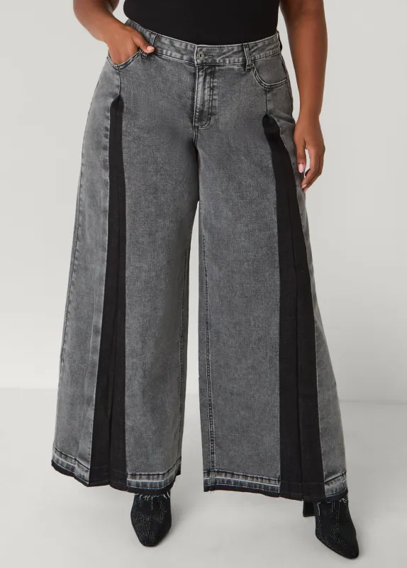 Pleated Two Tone Wide Leg Jeans sold by Ashley Stewart