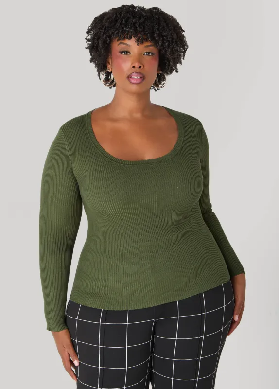 Ribbed Scoop Neck Sweater sold by Ashley Stewart