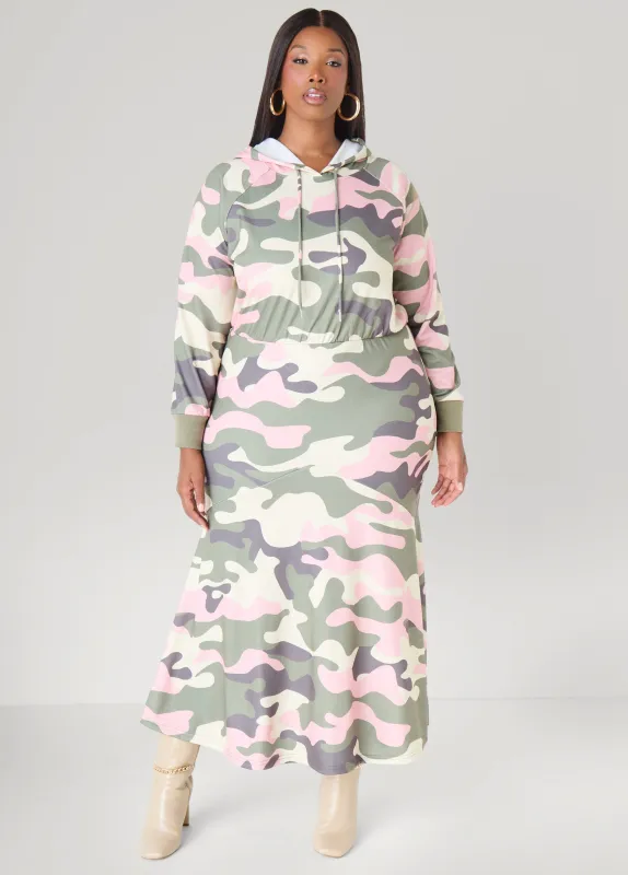 Flounced Camo Maxi Dress sold by Ashley Stewart