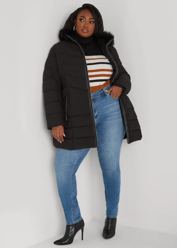 Faux Fur Trimmed Hooded Coat sold by Ashley Stewart