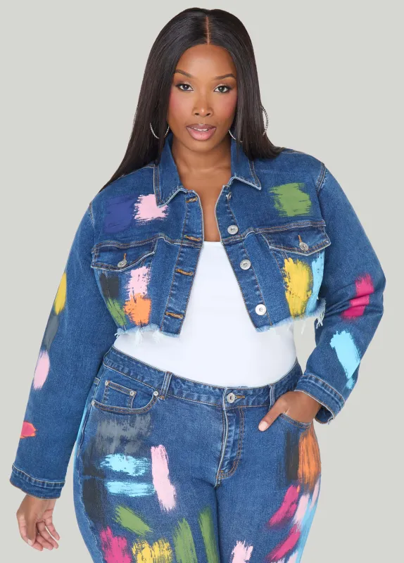 Cropped Painted Denim Jacket sold by Ashley Stewart
