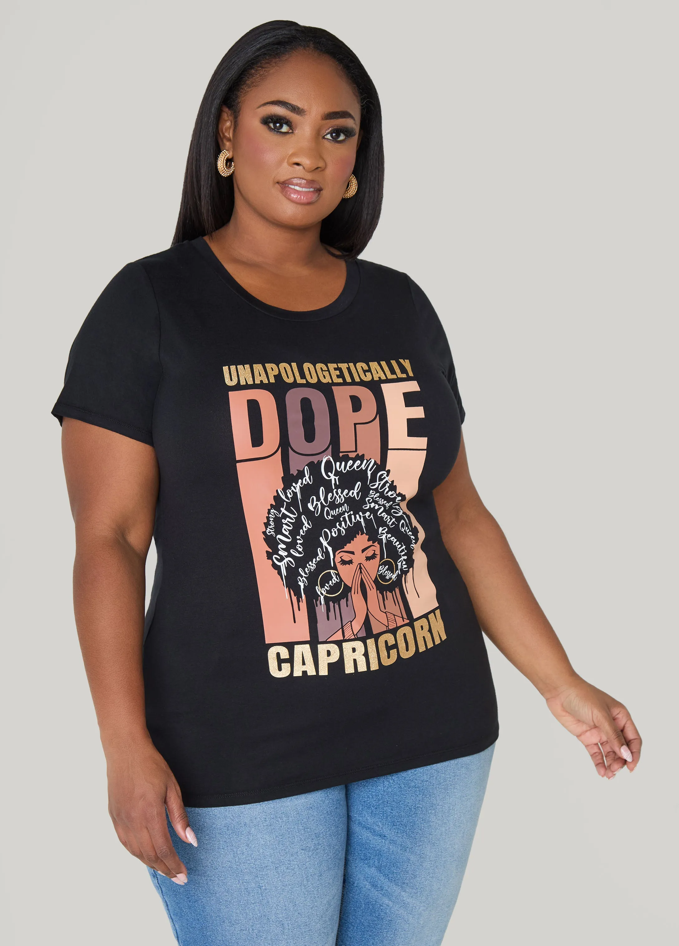 Capricorn Glittered Graphic Tee sold by Ashley Stewart