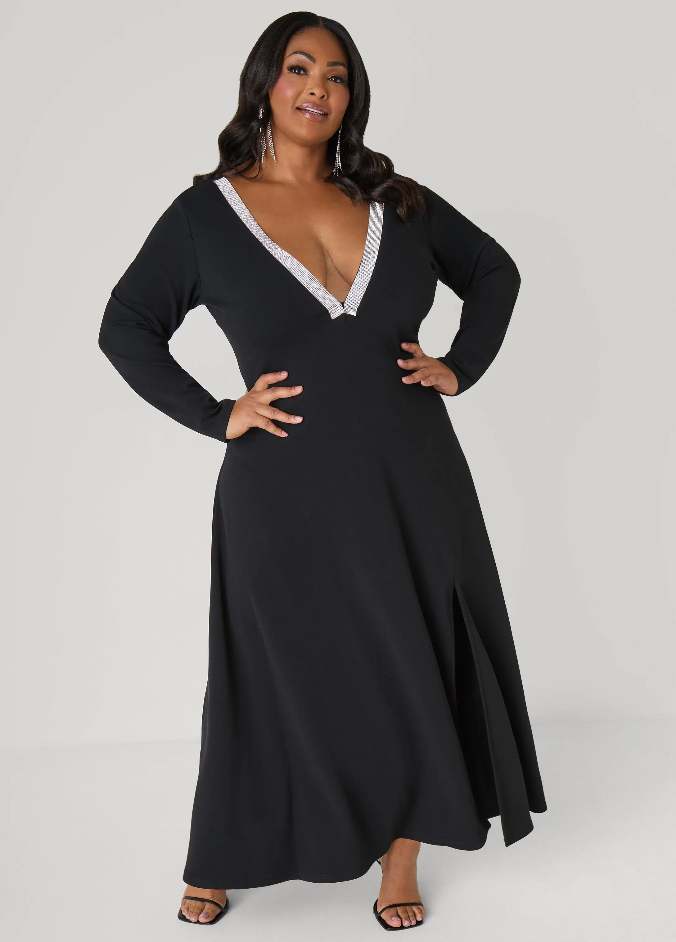 Crystal Embellished V Neck Gown sold by Ashley Stewart product image thumbnail 3