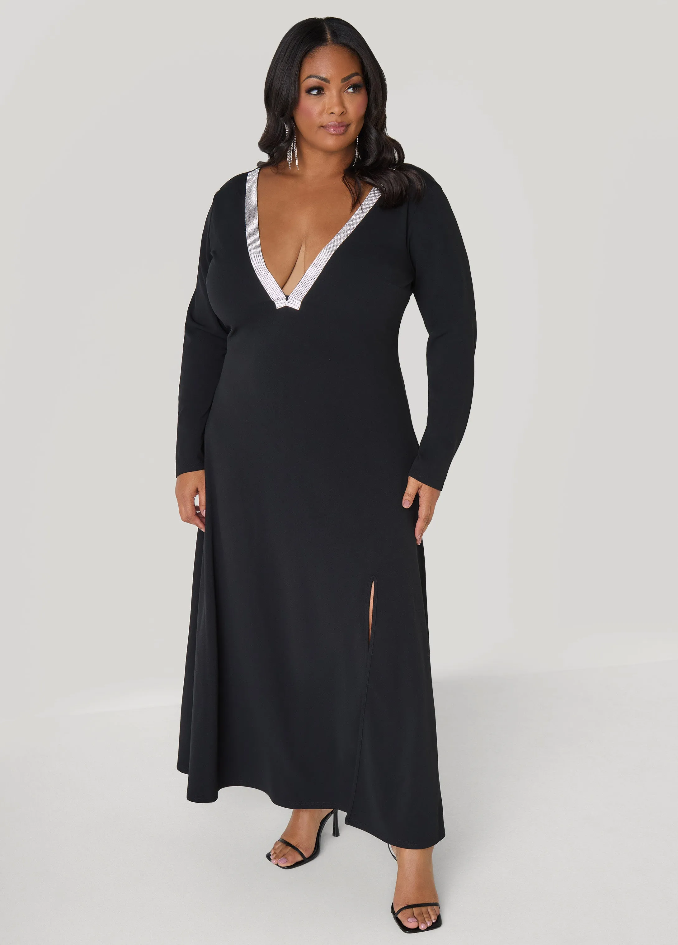 Crystal Embellished V Neck Gown sold by Ashley Stewart