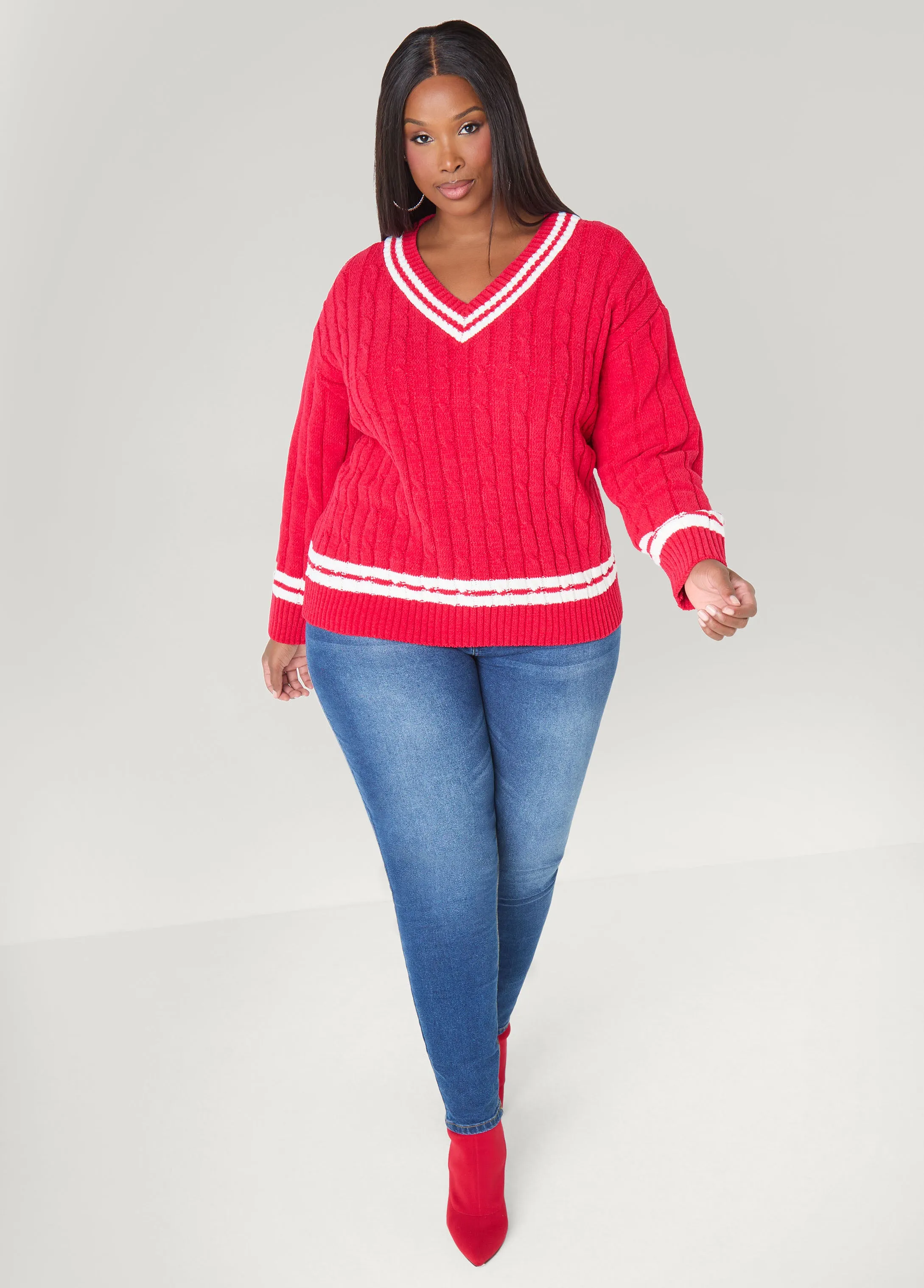 Striped Cable Knit Sweater sold by Ashley Stewart product image thumbnail 2