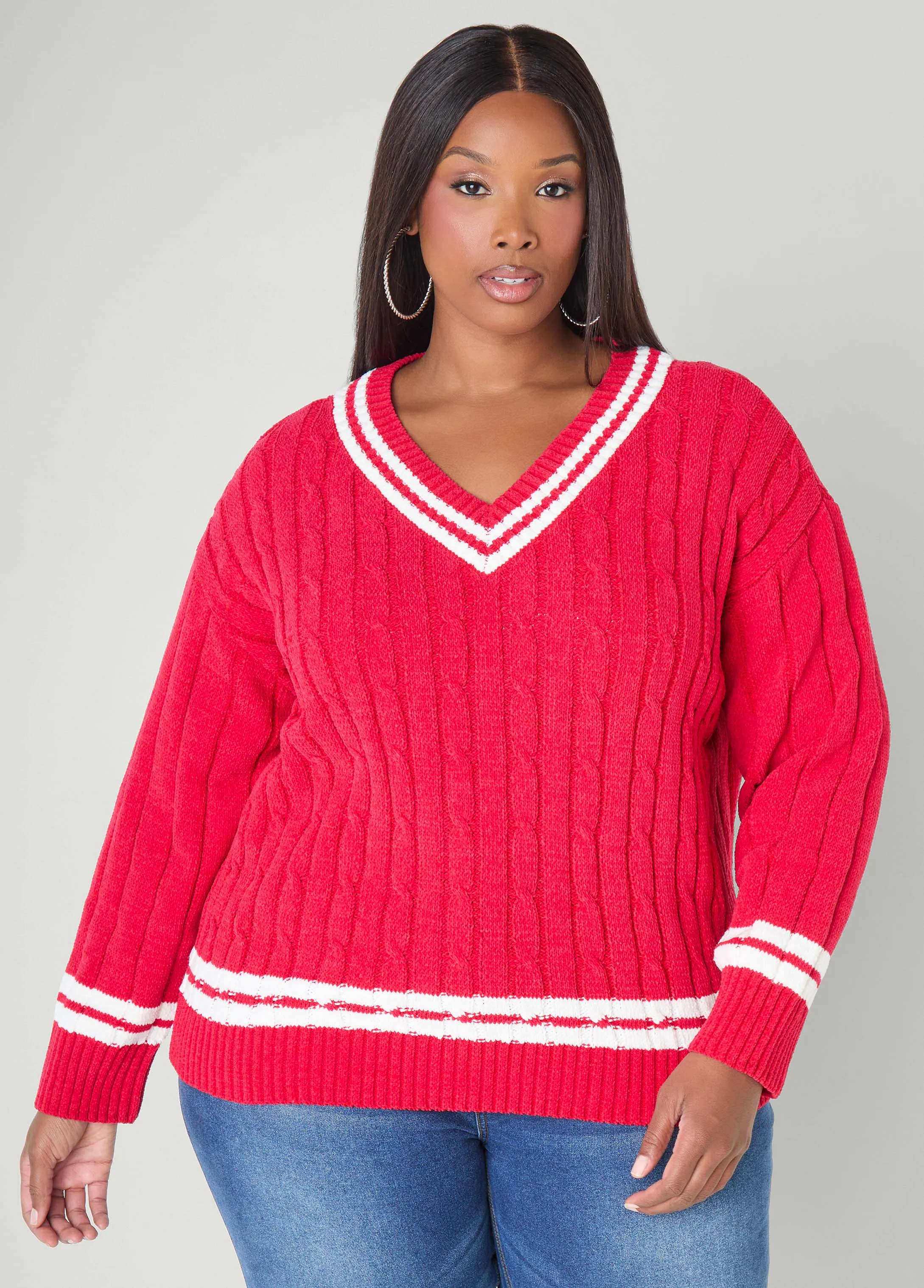 Striped Cable Knit Sweater sold by Ashley Stewart