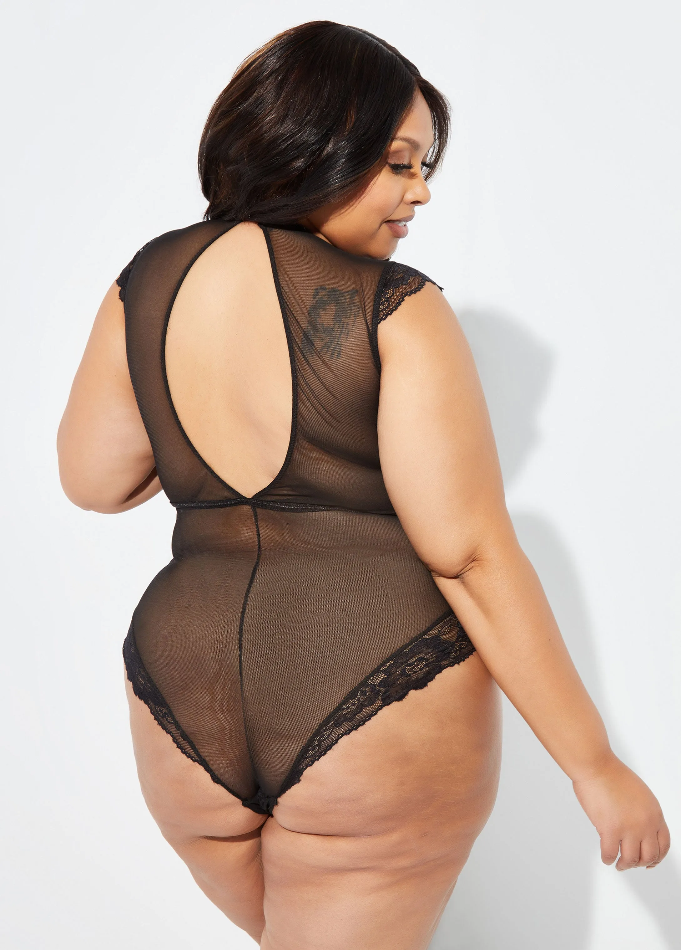 Open Back Lace And Mesh Bodysuit sold by Ashley Stewart product image thumbnail 2