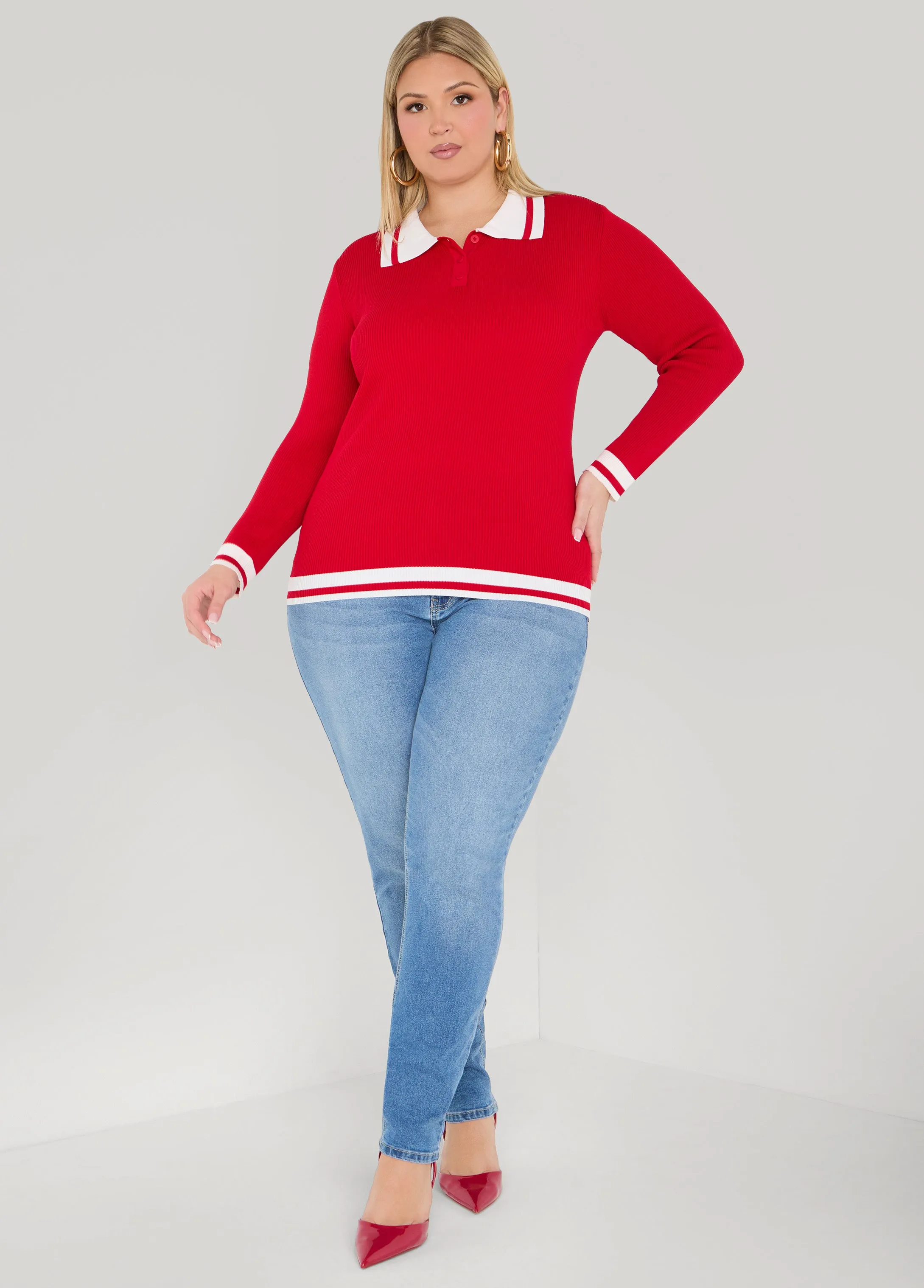 Striped Polo Sweater sold by Ashley Stewart product image thumbnail 2