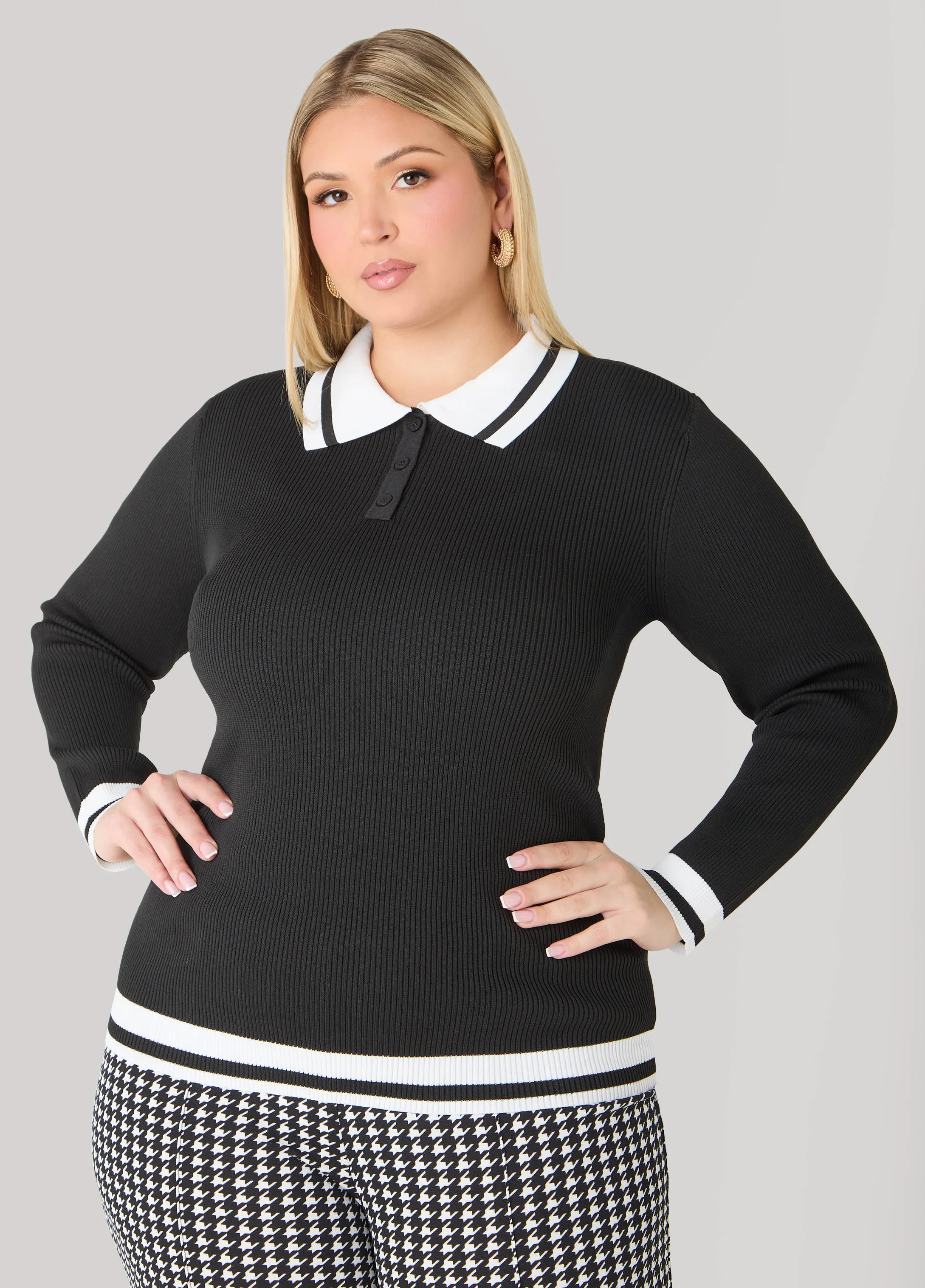 Striped Polo Sweater sold by Ashley Stewart product image thumbnail 4