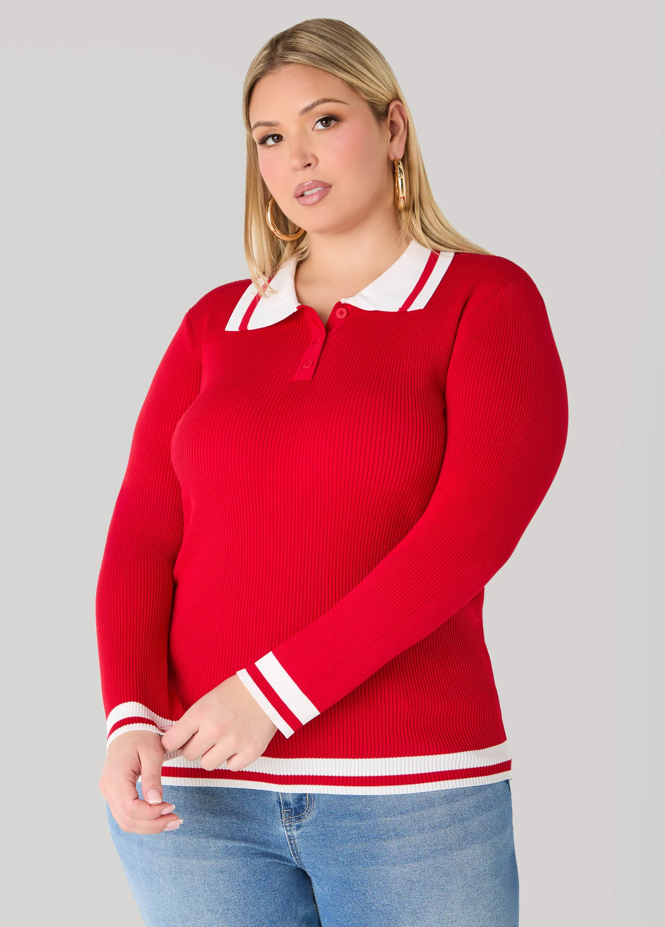 Striped Polo Sweater sold by Ashley Stewart