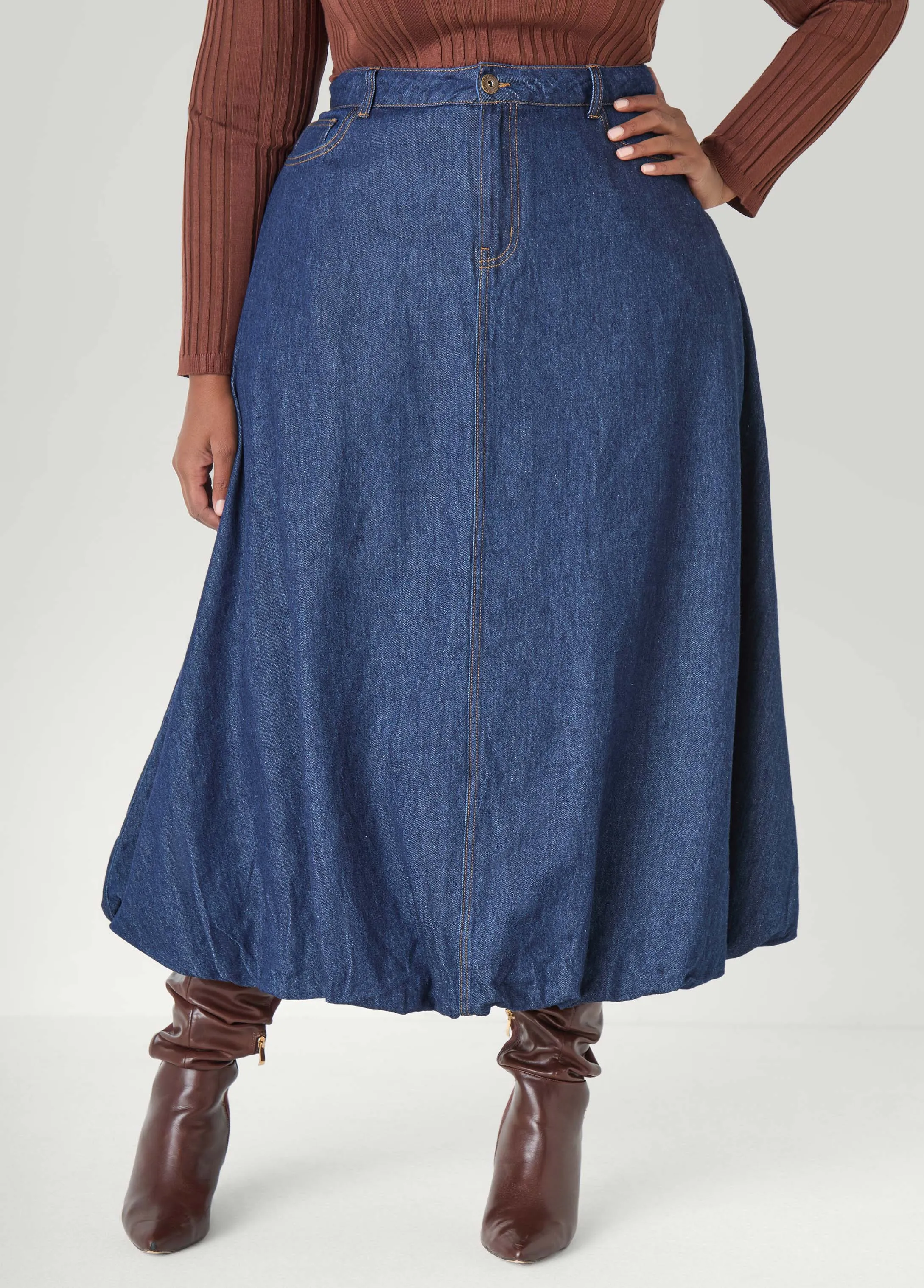 Denim Maxi Bubble Skirt sold by Ashley Stewart product image thumbnail 2