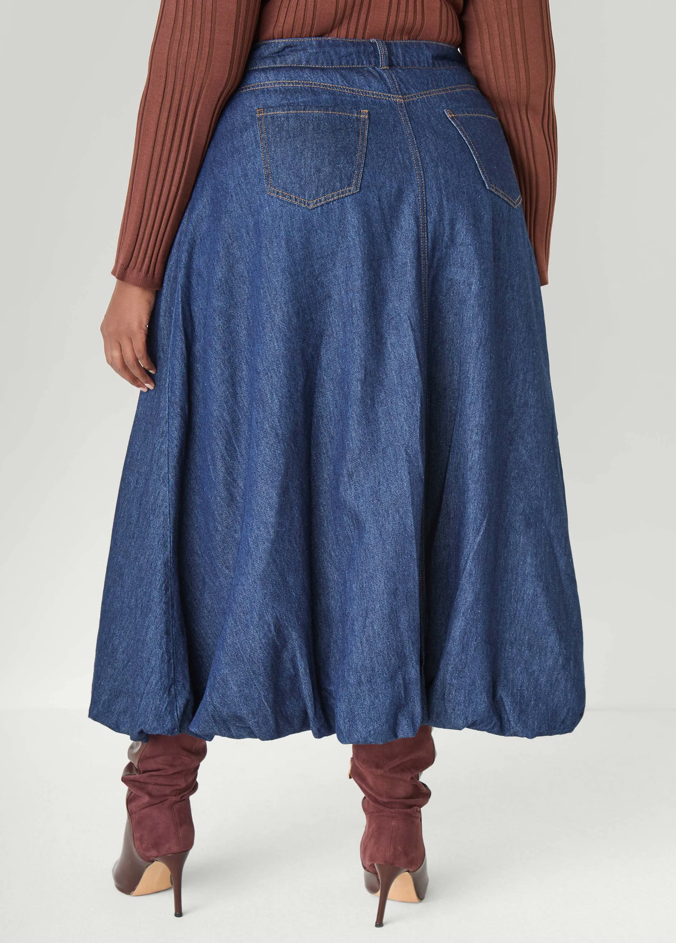 Denim Maxi Bubble Skirt sold by Ashley Stewart product image thumbnail 4