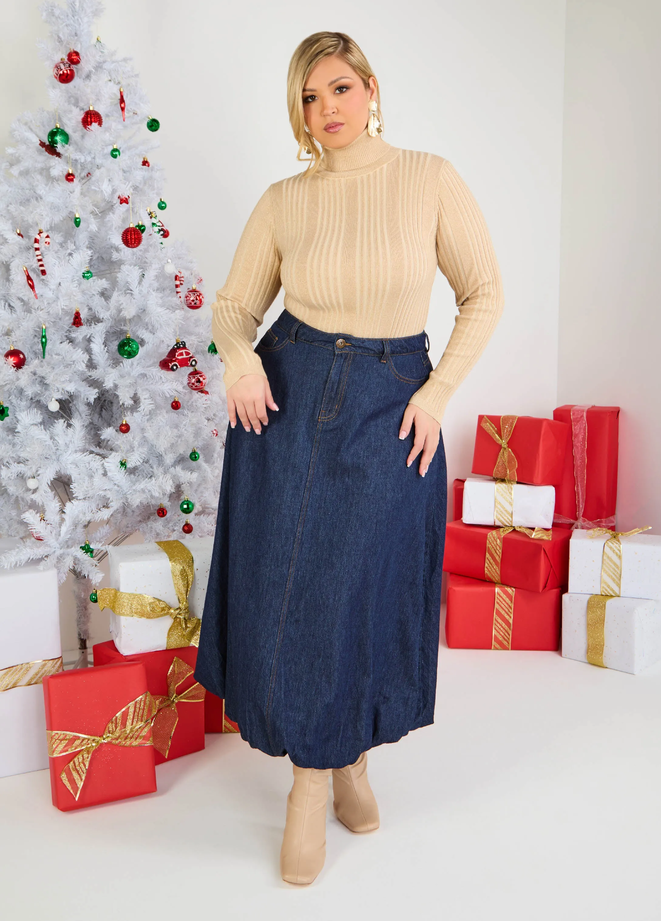 Denim Maxi Bubble Skirt sold by Ashley Stewart product image thumbnail 3