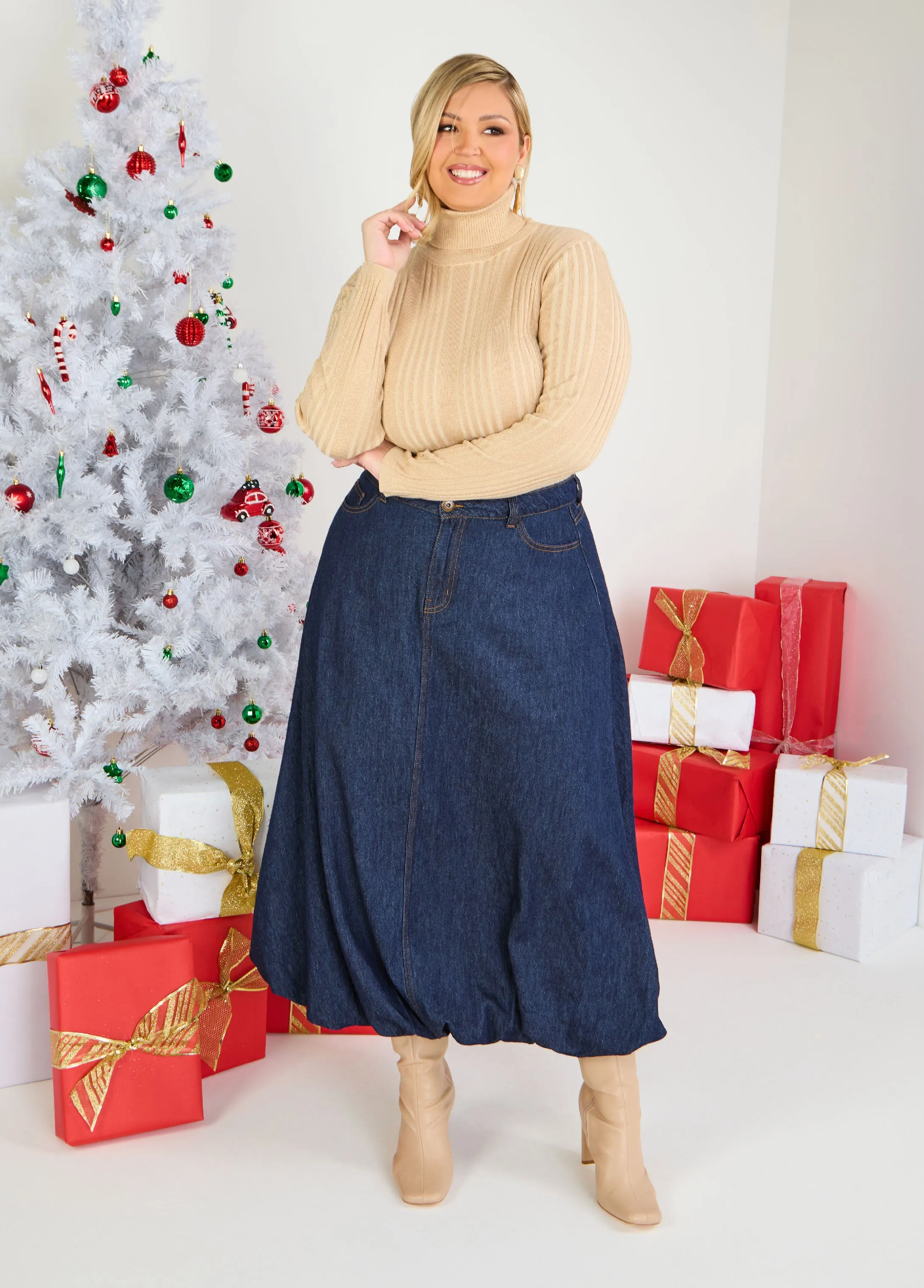 Denim Maxi Bubble Skirt sold by Ashley Stewart