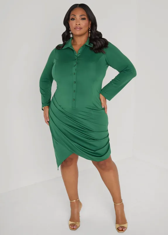 Draped Stretch Knit Shirtdress sold by Ashley Stewart