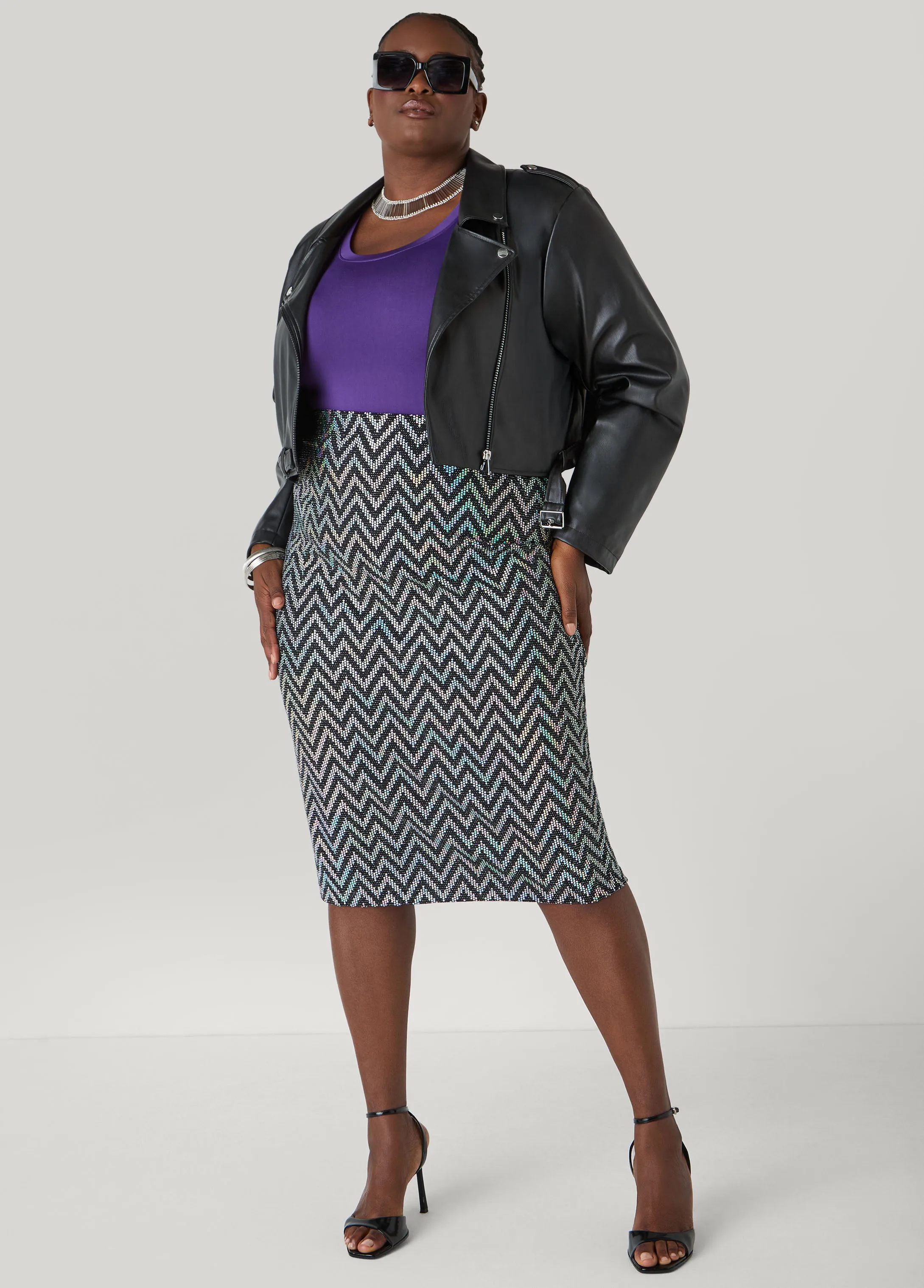 Iridescent Sequin Midi Skirt sold by Ashley Stewart product image thumbnail 2