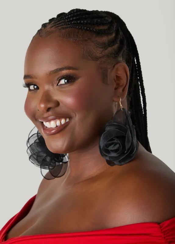 Organza Flower Drop Earrings sold by Ashley Stewart