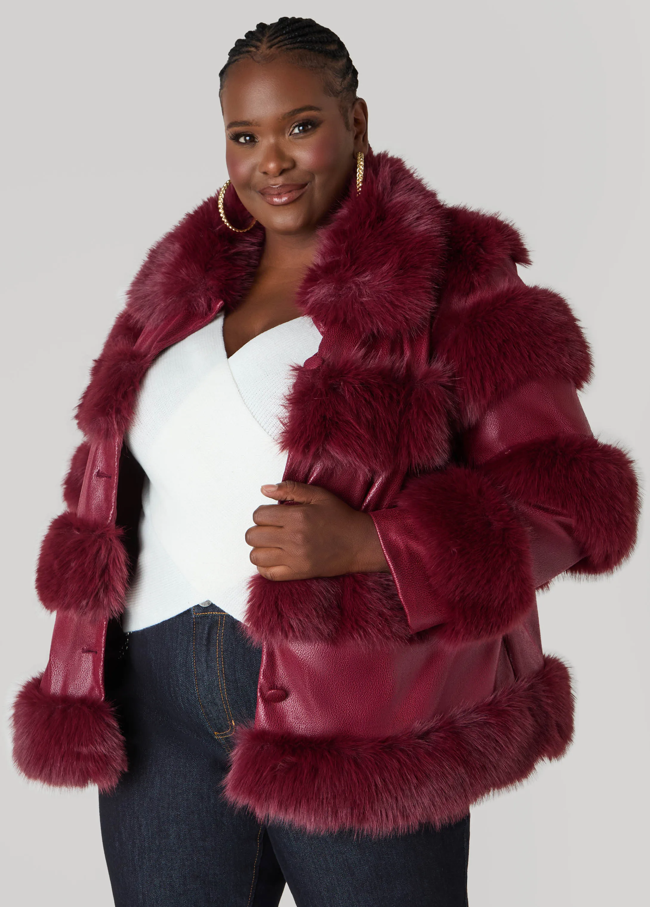 Faux Leather And Faux Fur Coat sold by Ashley Stewart