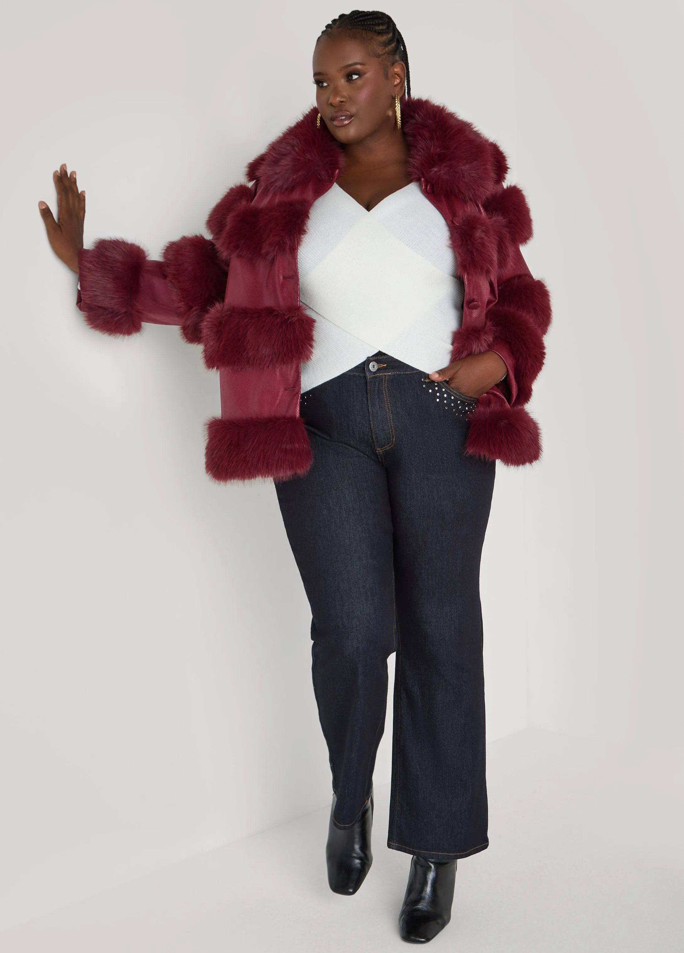 Faux Leather And Faux Fur Coat sold by Ashley Stewart product image thumbnail 2