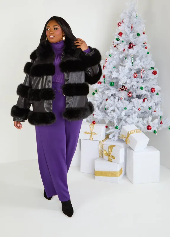 Faux Fur And Faux Leather Coat sold by Ashley Stewart