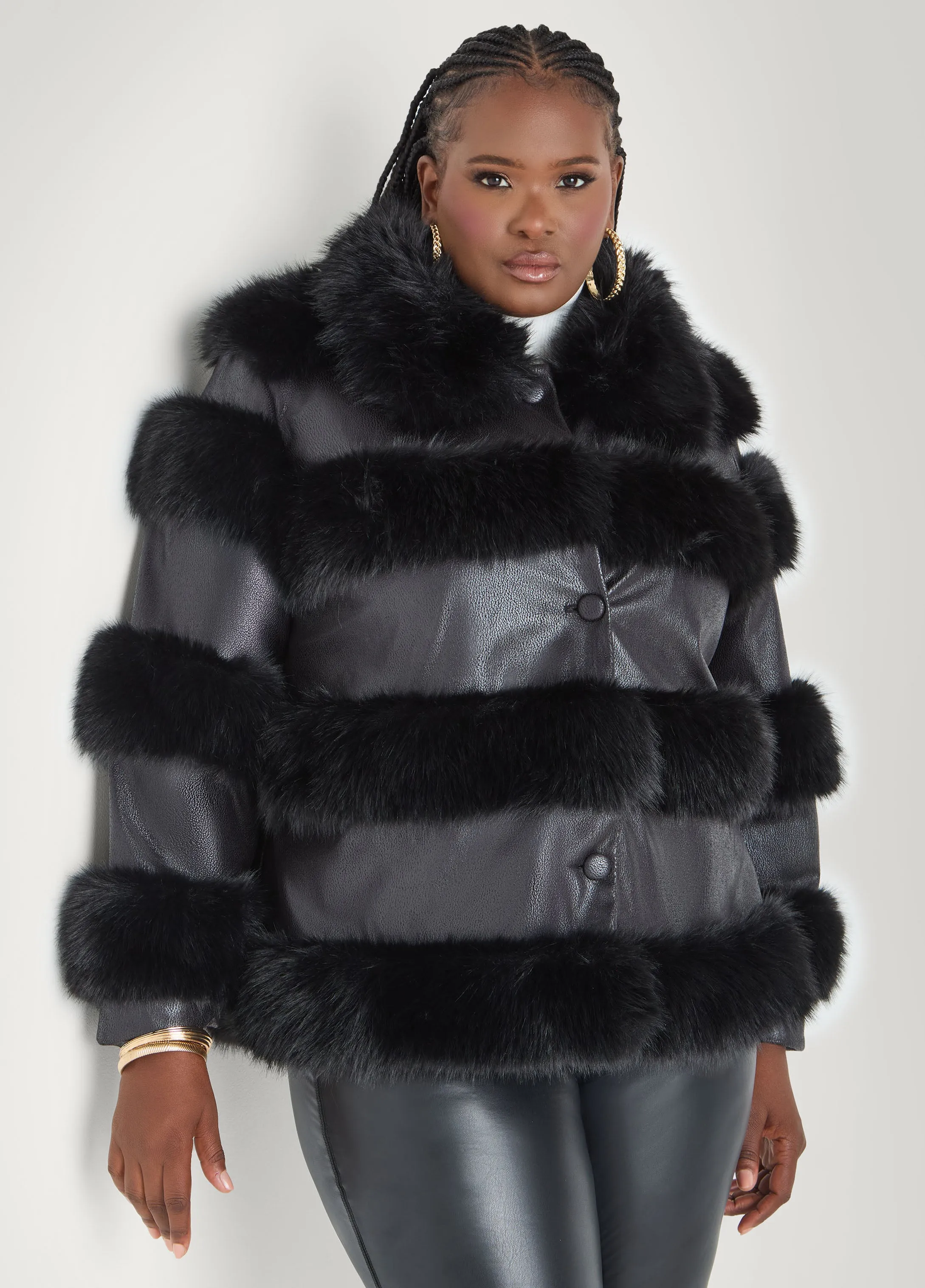 Faux Fur And Faux Leather Coat sold by Ashley Stewart product image thumbnail 4