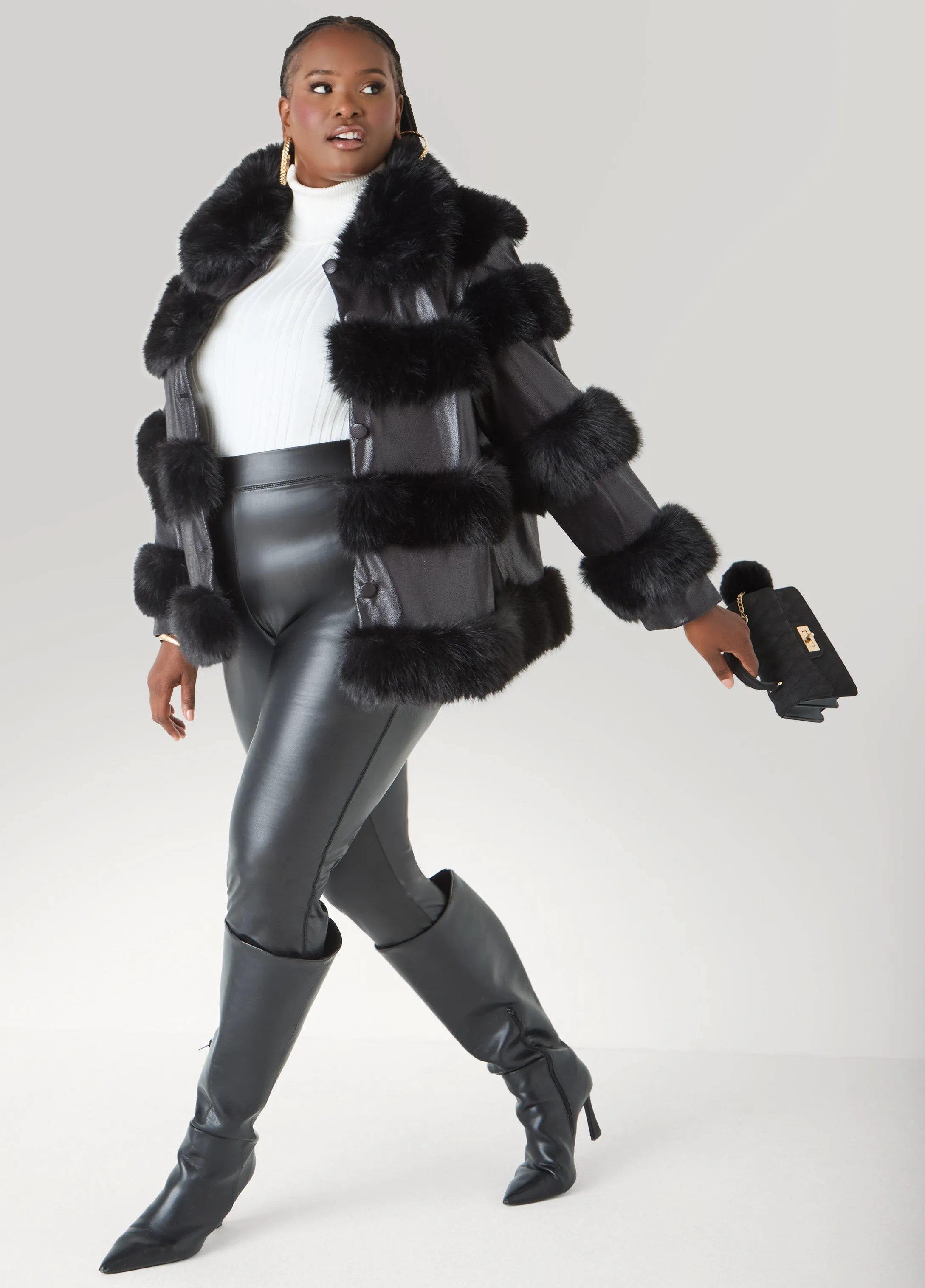 Faux Fur And Faux Leather Coat sold by Ashley Stewart product image thumbnail 5