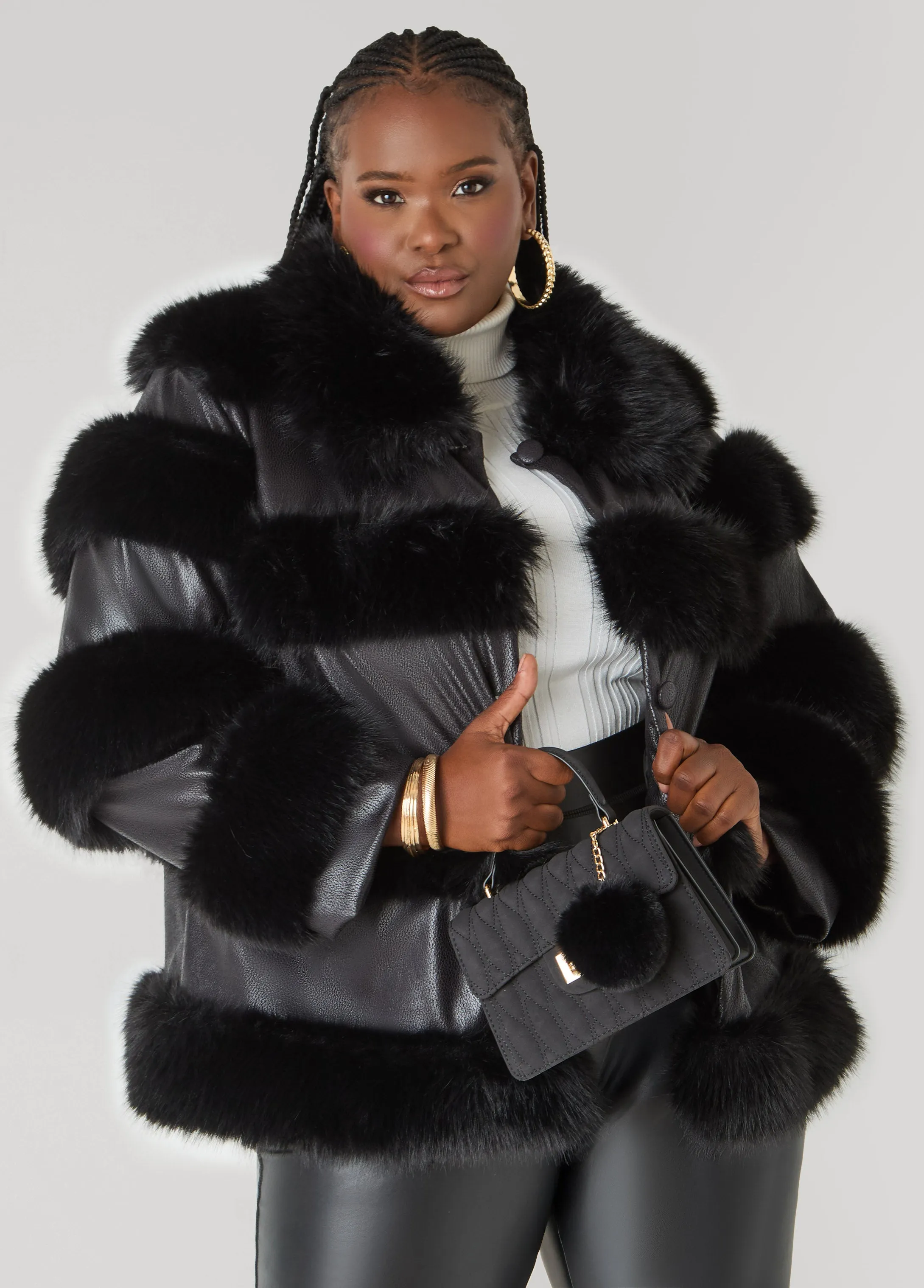 Faux Fur And Faux Leather Coat sold by Ashley Stewart product image thumbnail 2
