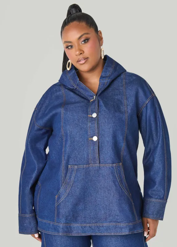 Button Front Denim Hoodie sold by Ashley Stewart