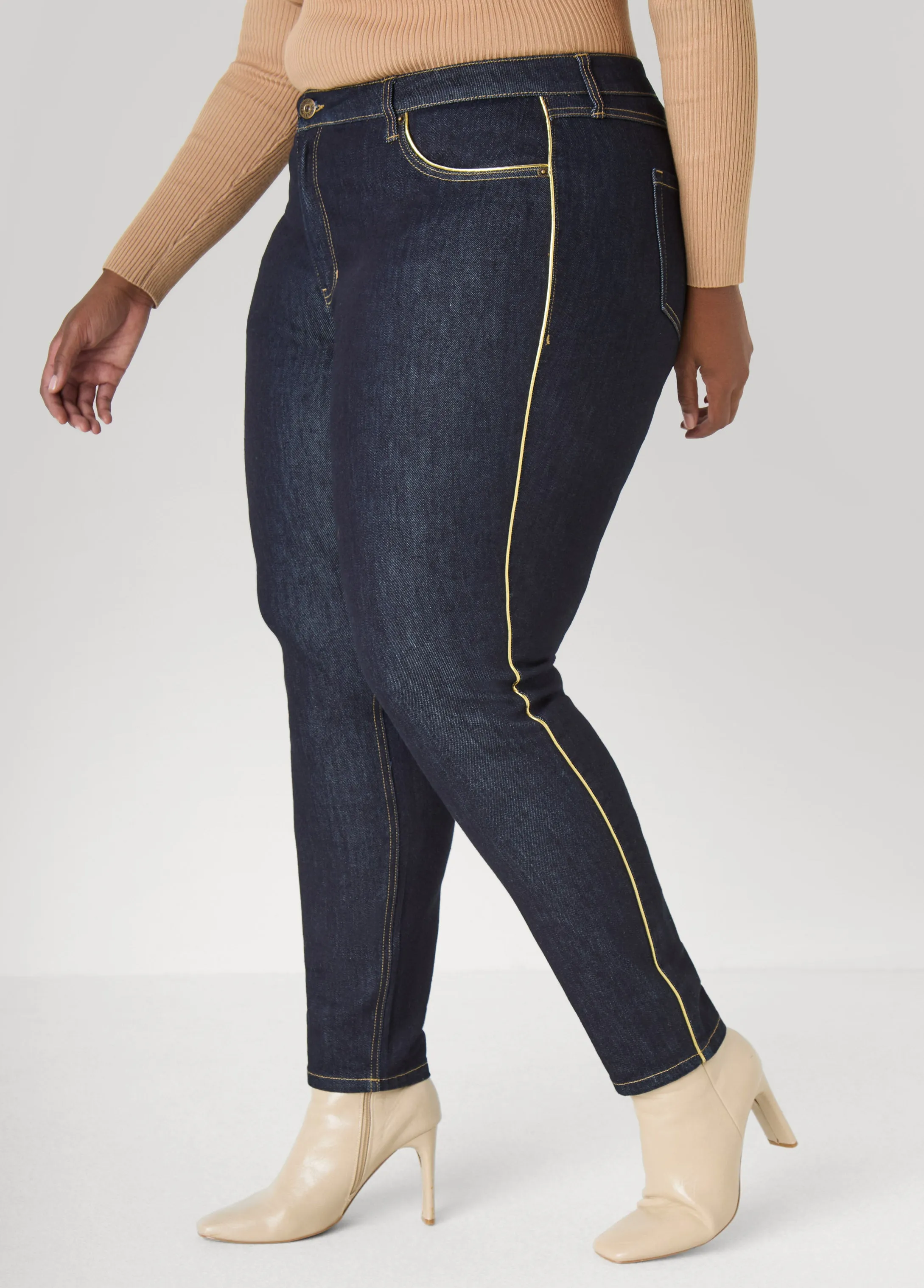 Metallic Piped Skinny Jeans sold by Ashley Stewart product image thumbnail 3