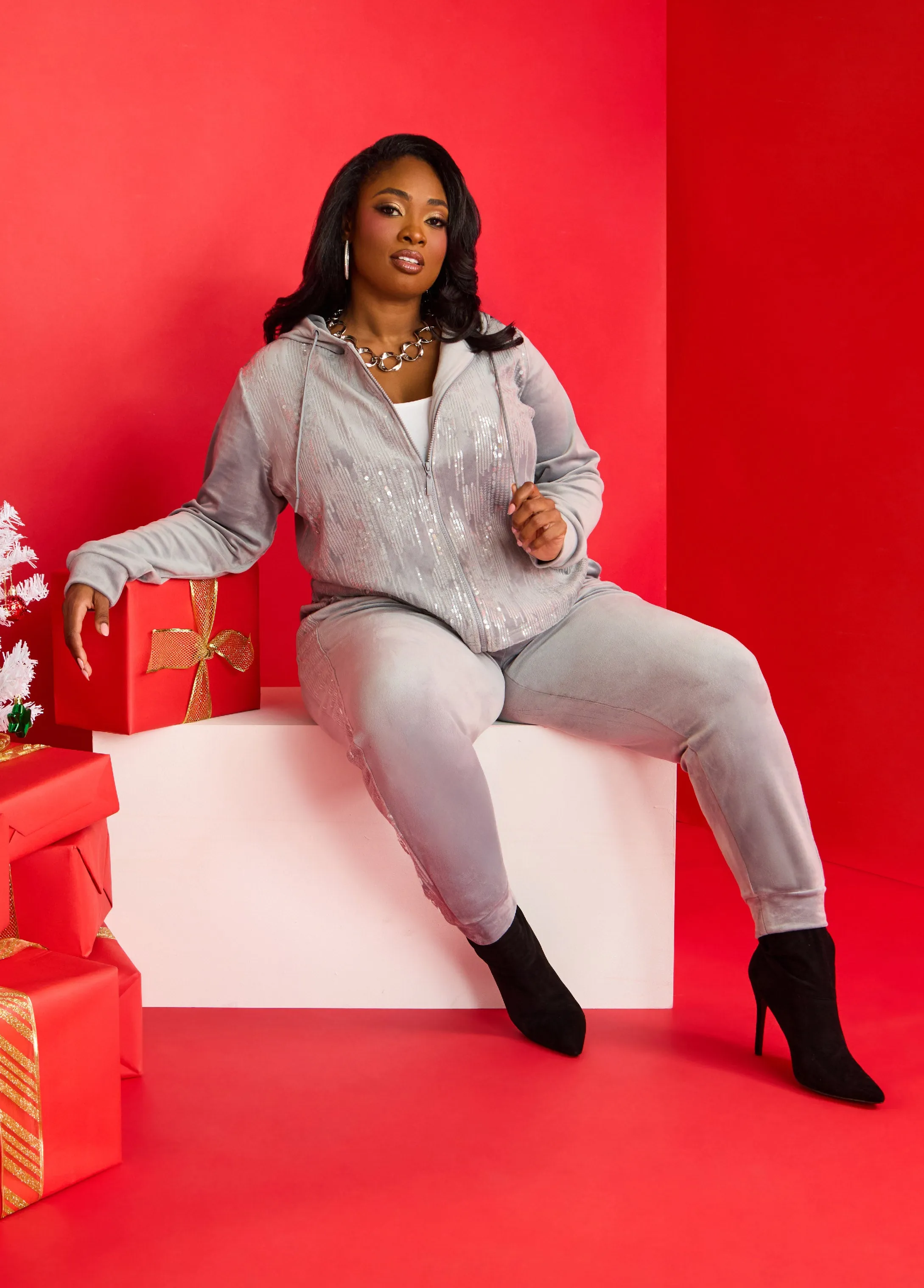 Sequined Velour Joggers sold by Ashley Stewart product image thumbnail 5