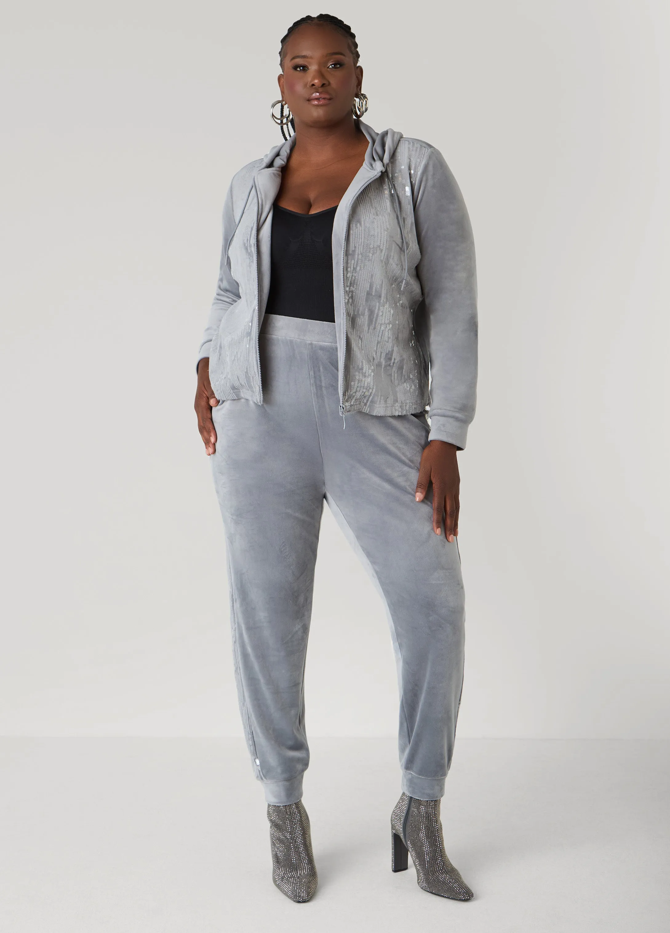 Sequined Velour Joggers sold by Ashley Stewart product image thumbnail 3