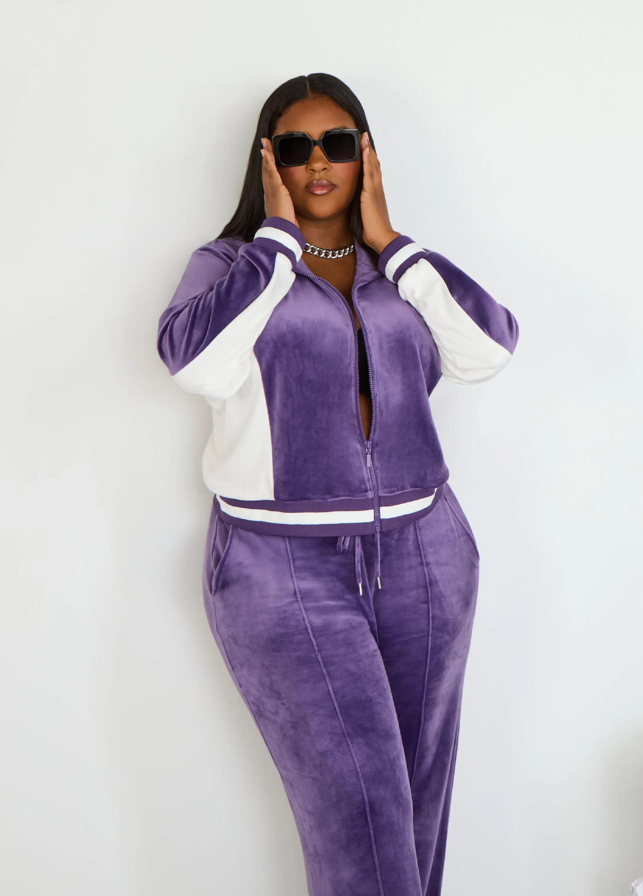 Two Tone Velour Track Jacket sold by Ashley Stewart product image thumbnail 3