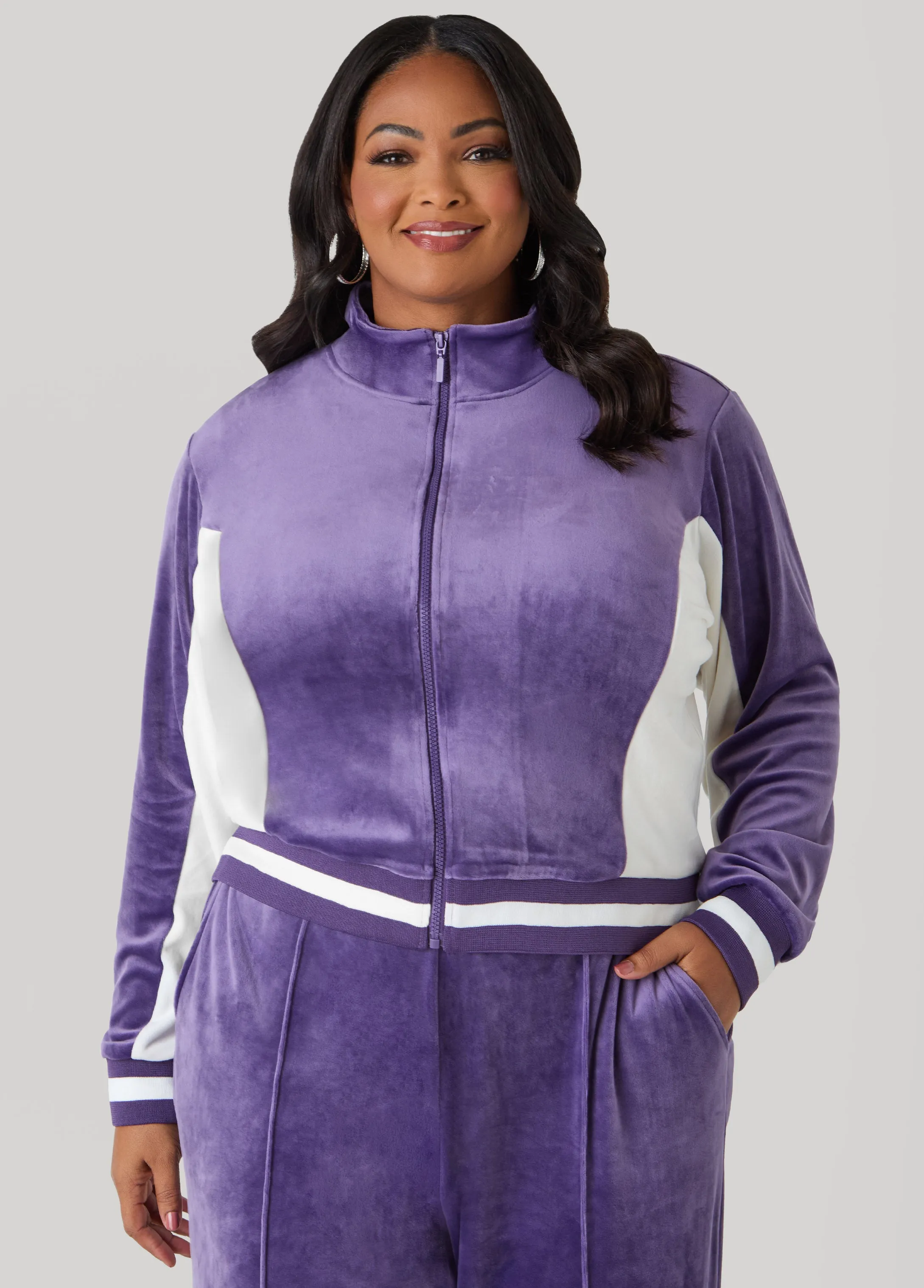 Two Tone Velour Track Jacket sold by Ashley Stewart product image thumbnail 4