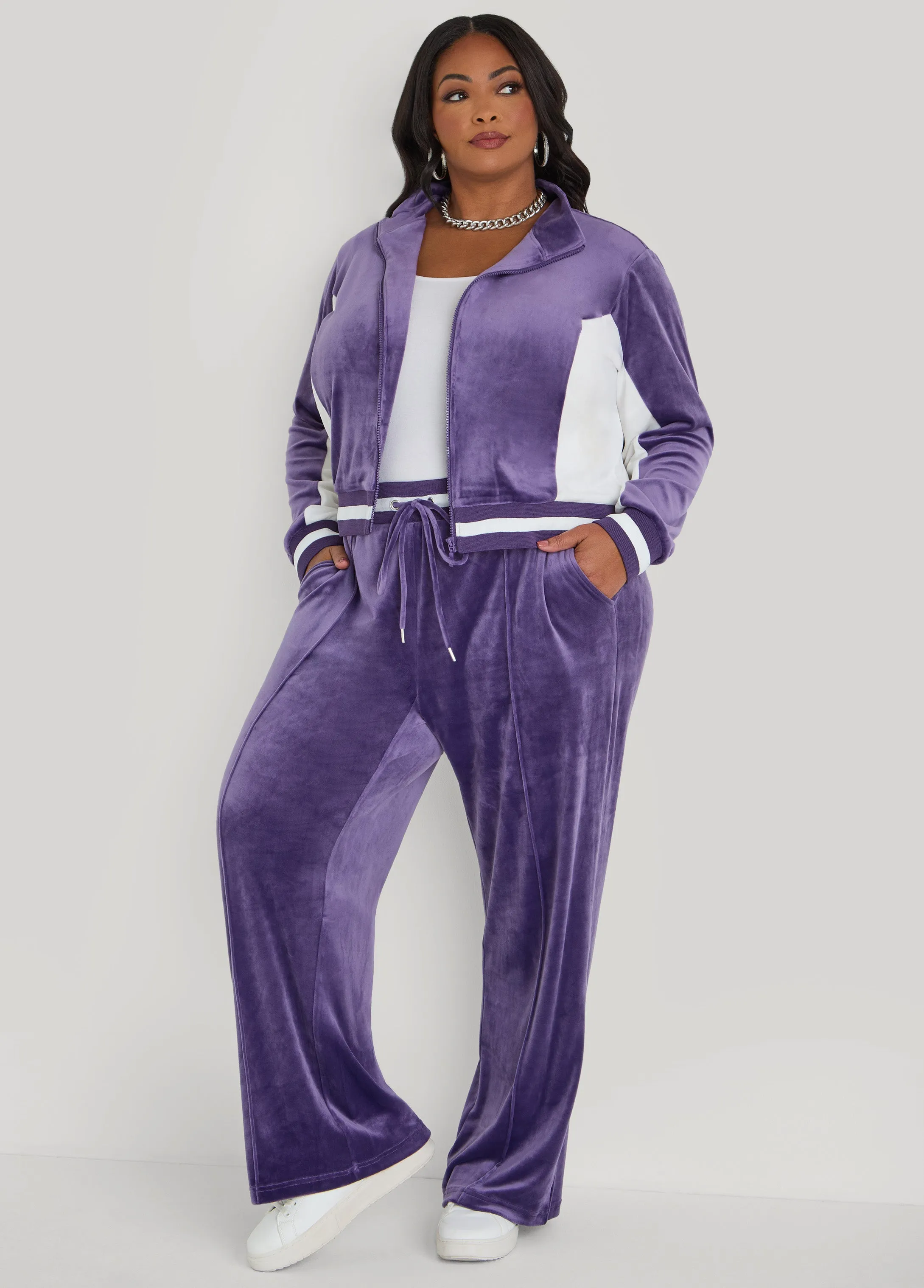 Two Tone Velour Track Jacket sold by Ashley Stewart product image thumbnail 5