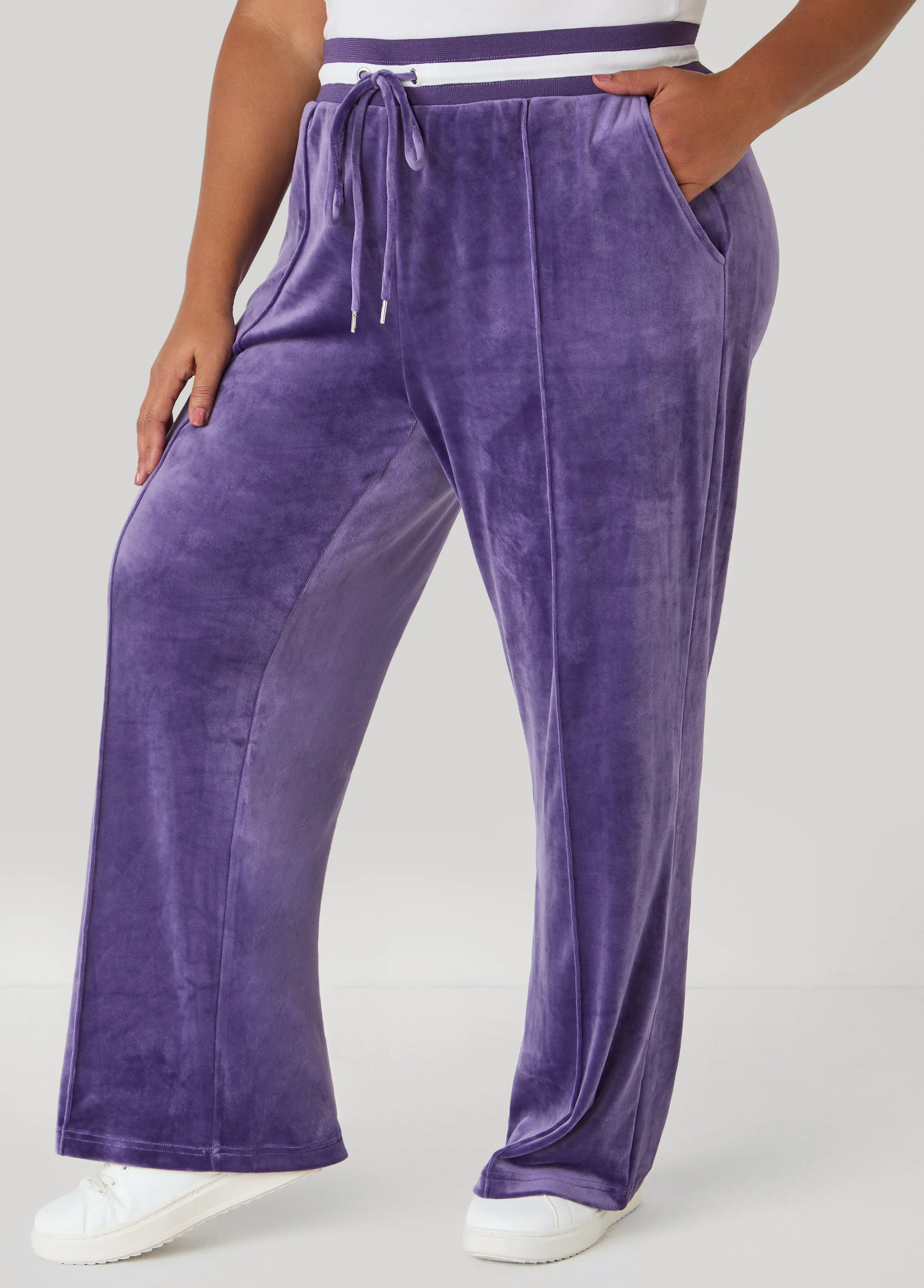 Stripe Trimmed Velour Pants sold by Ashley Stewart