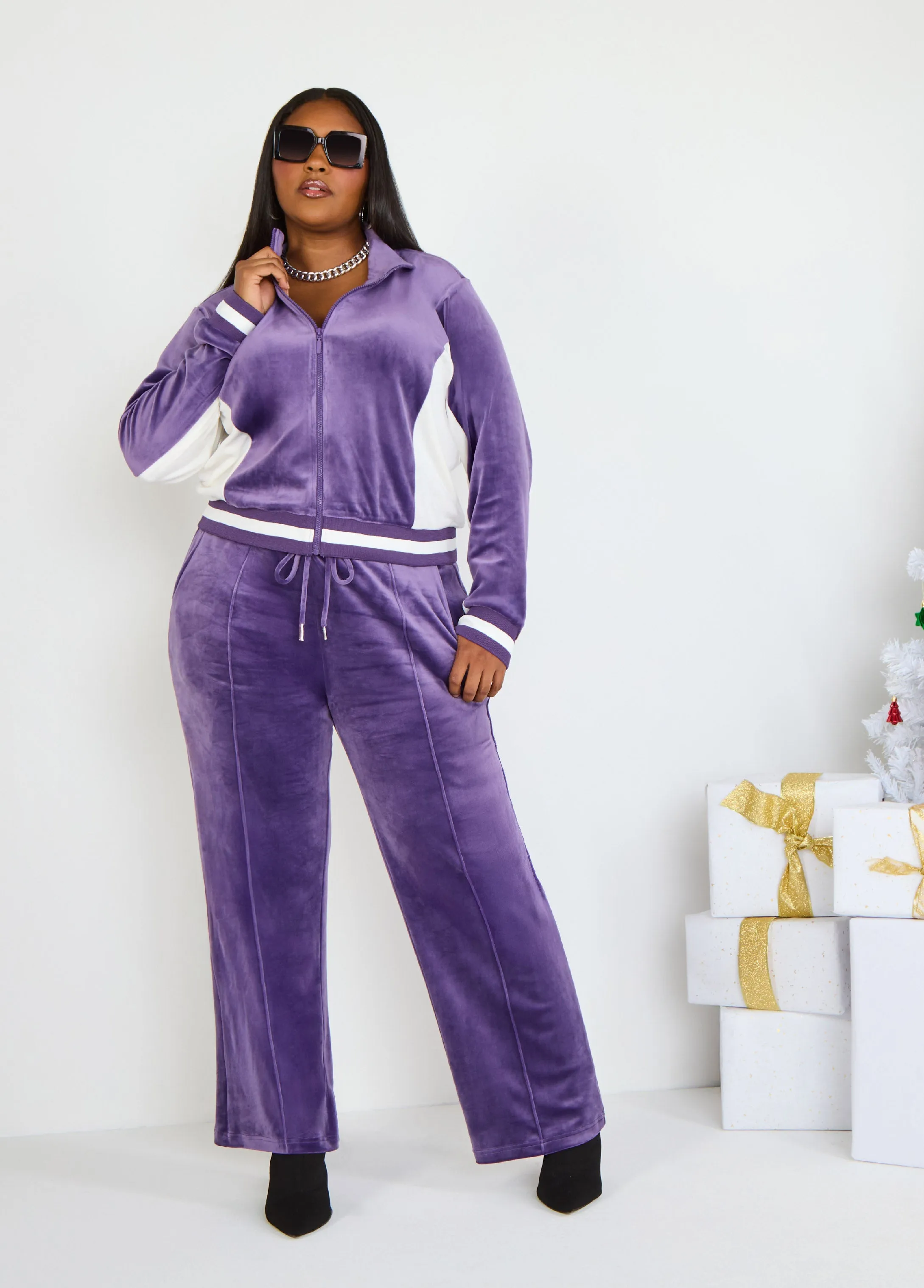 Stripe Trimmed Velour Pants sold by Ashley Stewart product image thumbnail 3