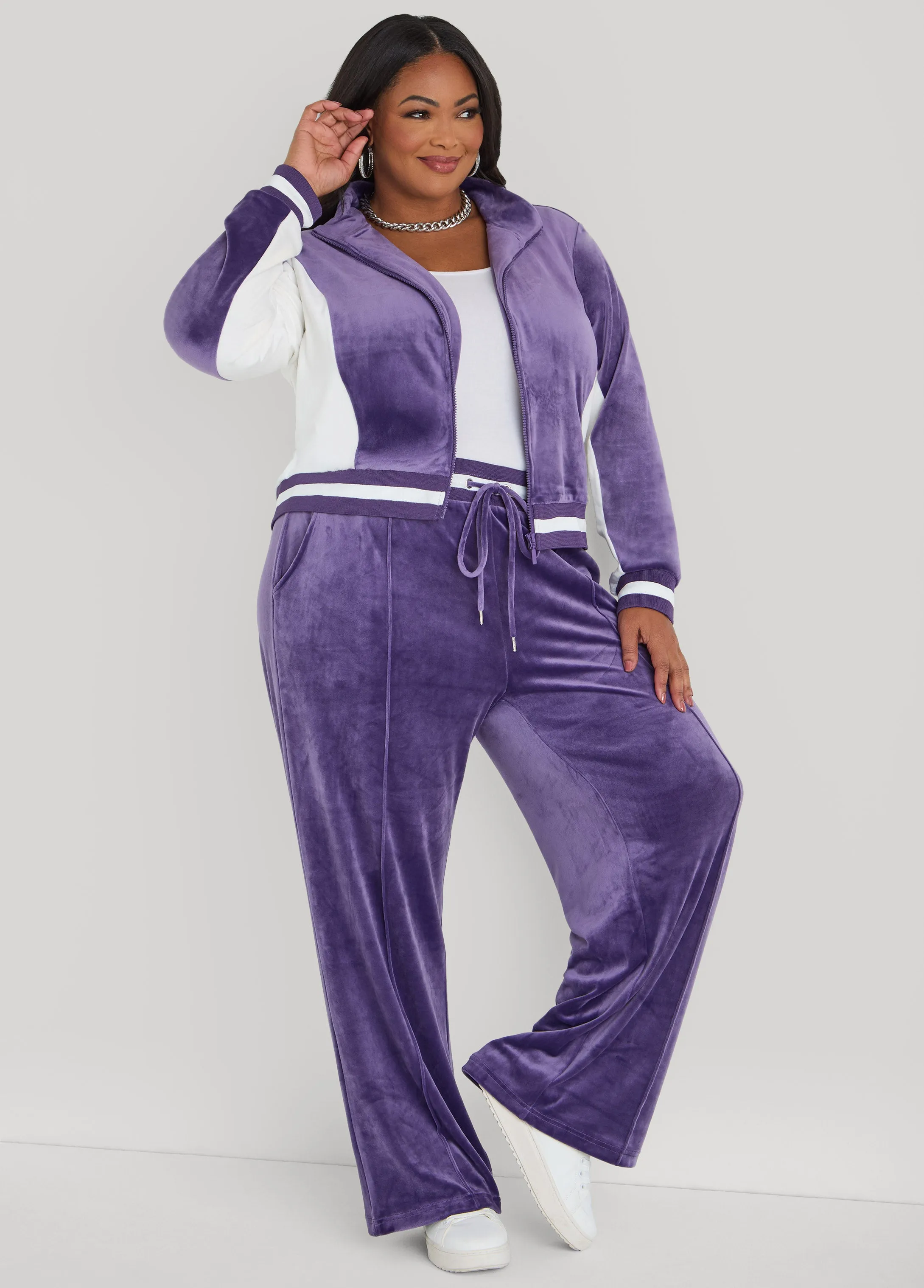 Stripe Trimmed Velour Pants sold by Ashley Stewart product image thumbnail 4