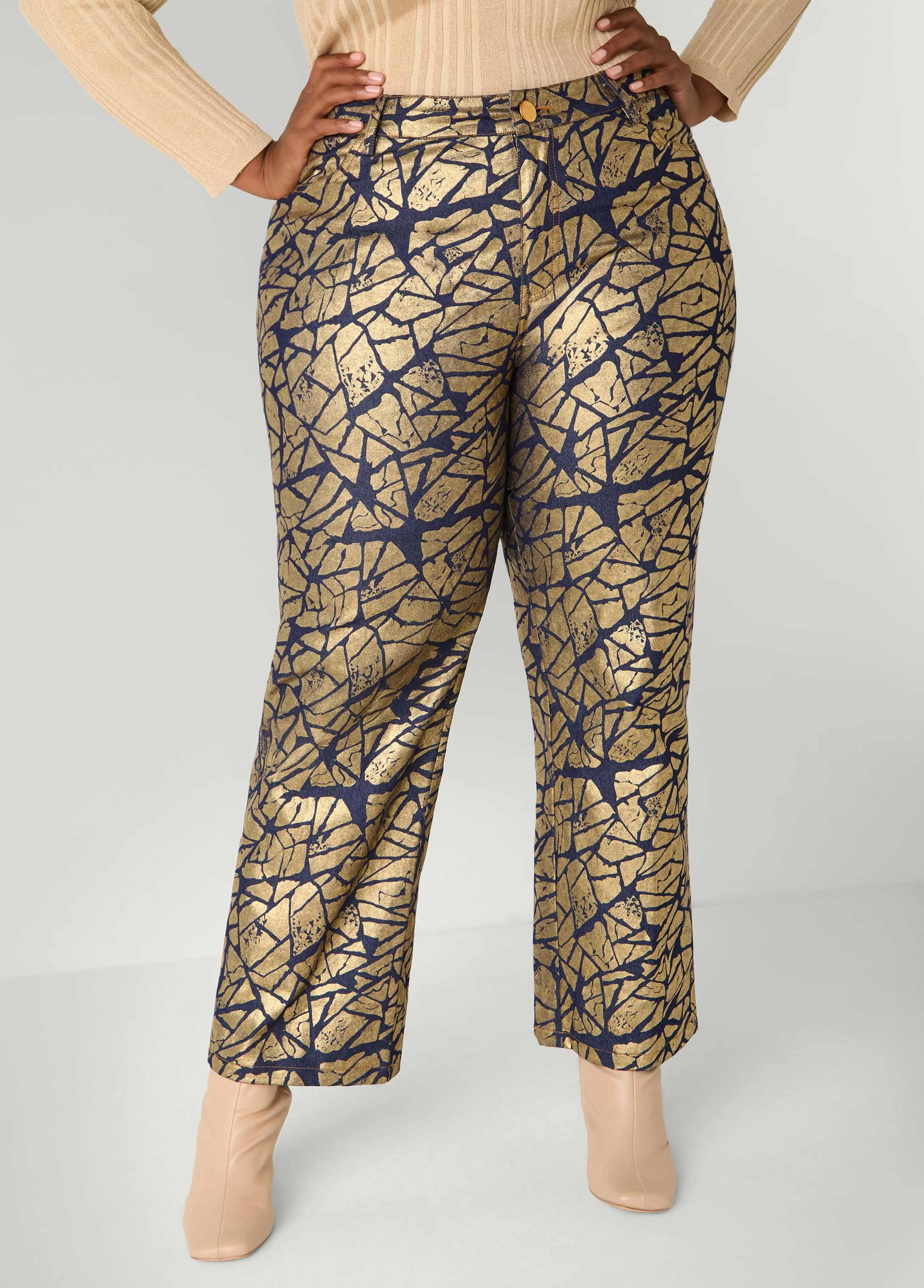 Shatter Print Straight Leg Jeans sold by Ashley Stewart