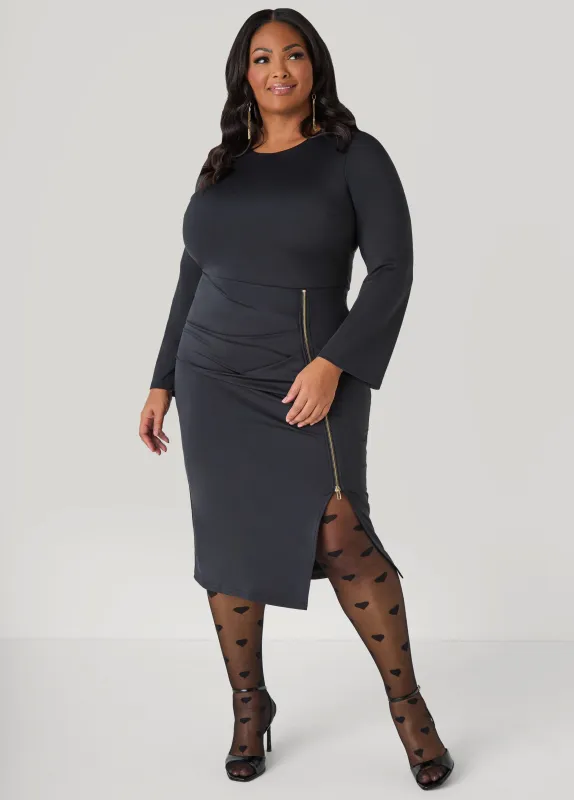 Zip Detailed Bodycon Midi Dress sold by Ashley Stewart