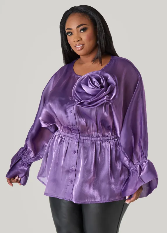 Rosette Organza Blouse sold by Ashley Stewart