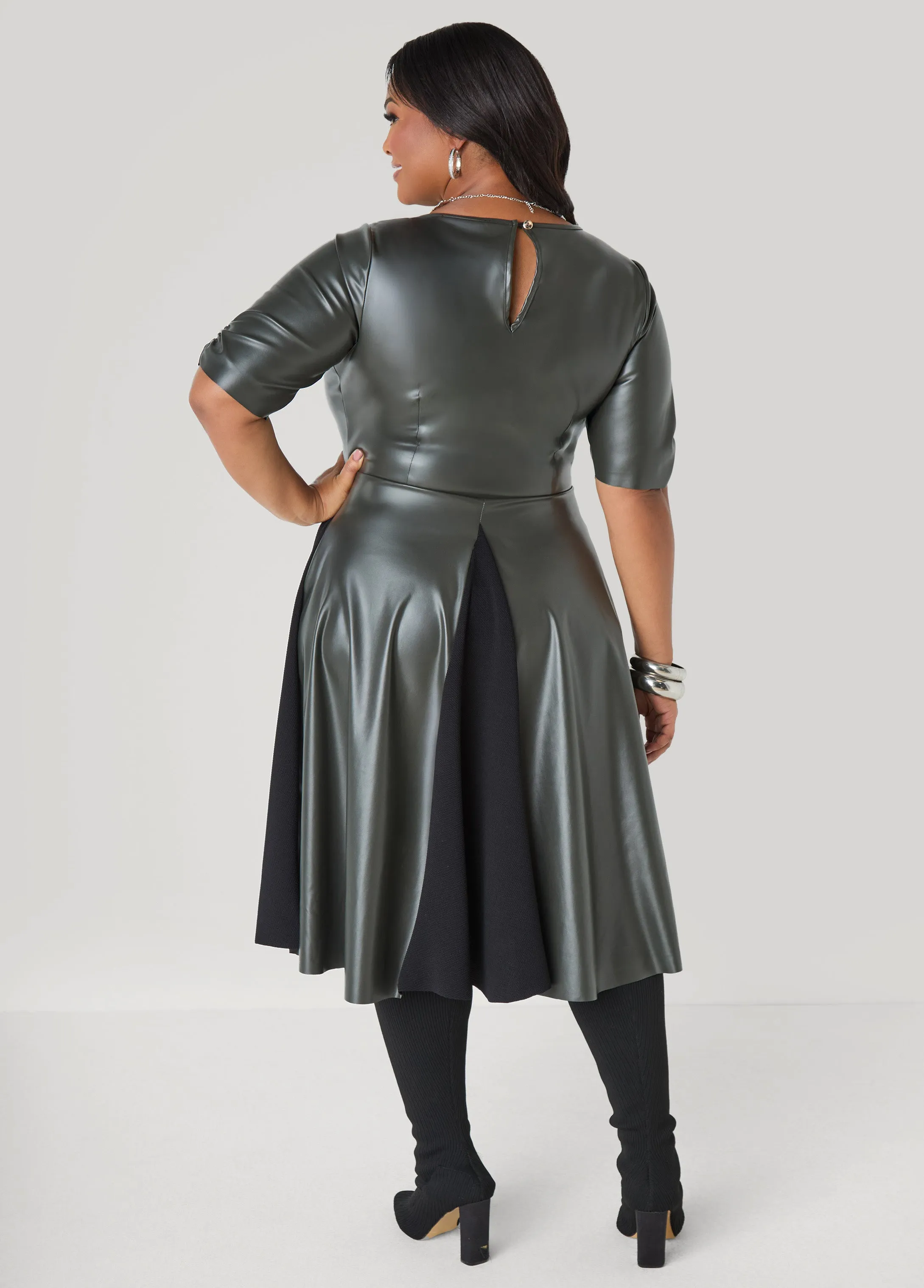 Paneled Faux Leather A Line Dress sold by Ashley Stewart product image thumbnail 4