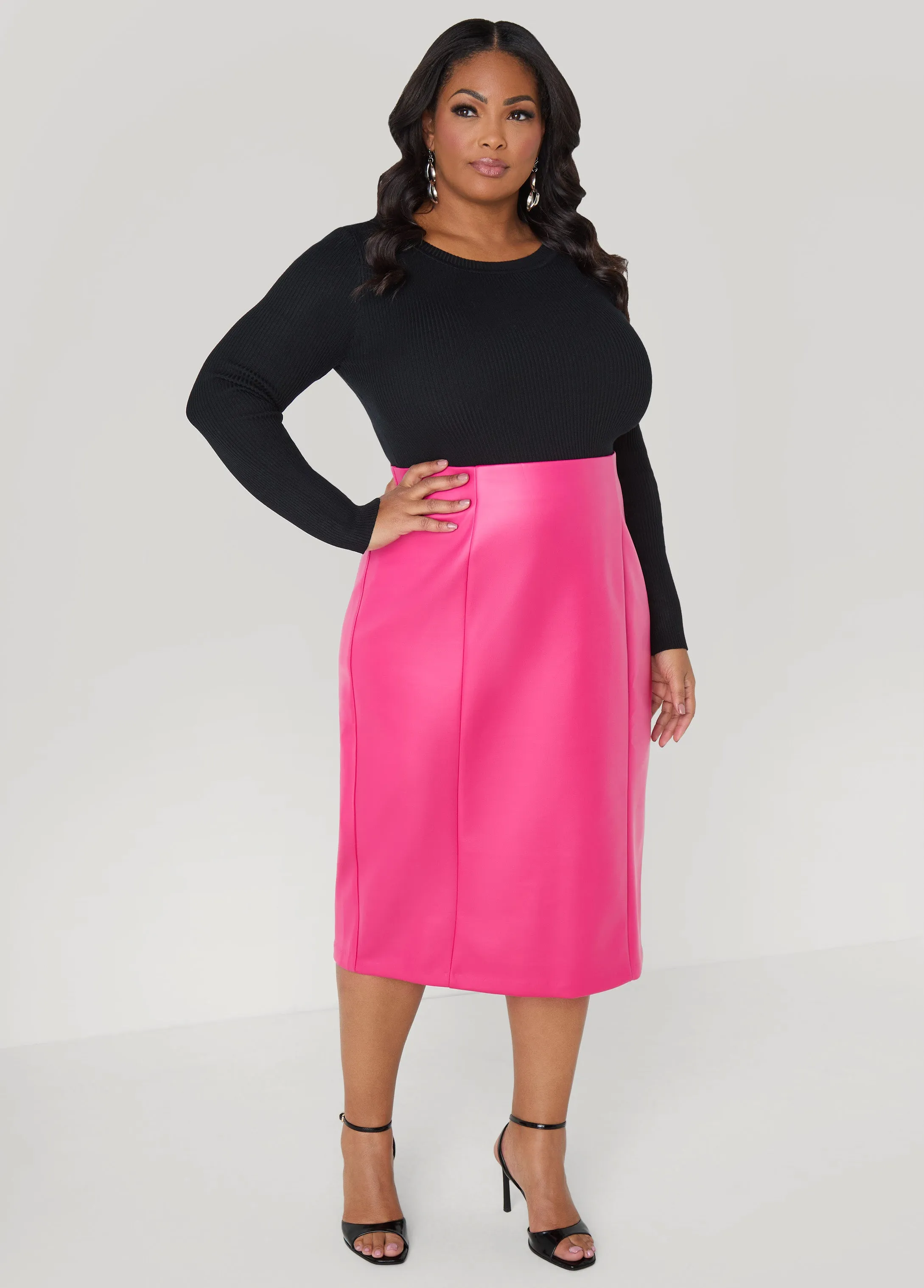 Faux Leather Midi Pencil Skirt sold by Ashley Stewart product image thumbnail 5