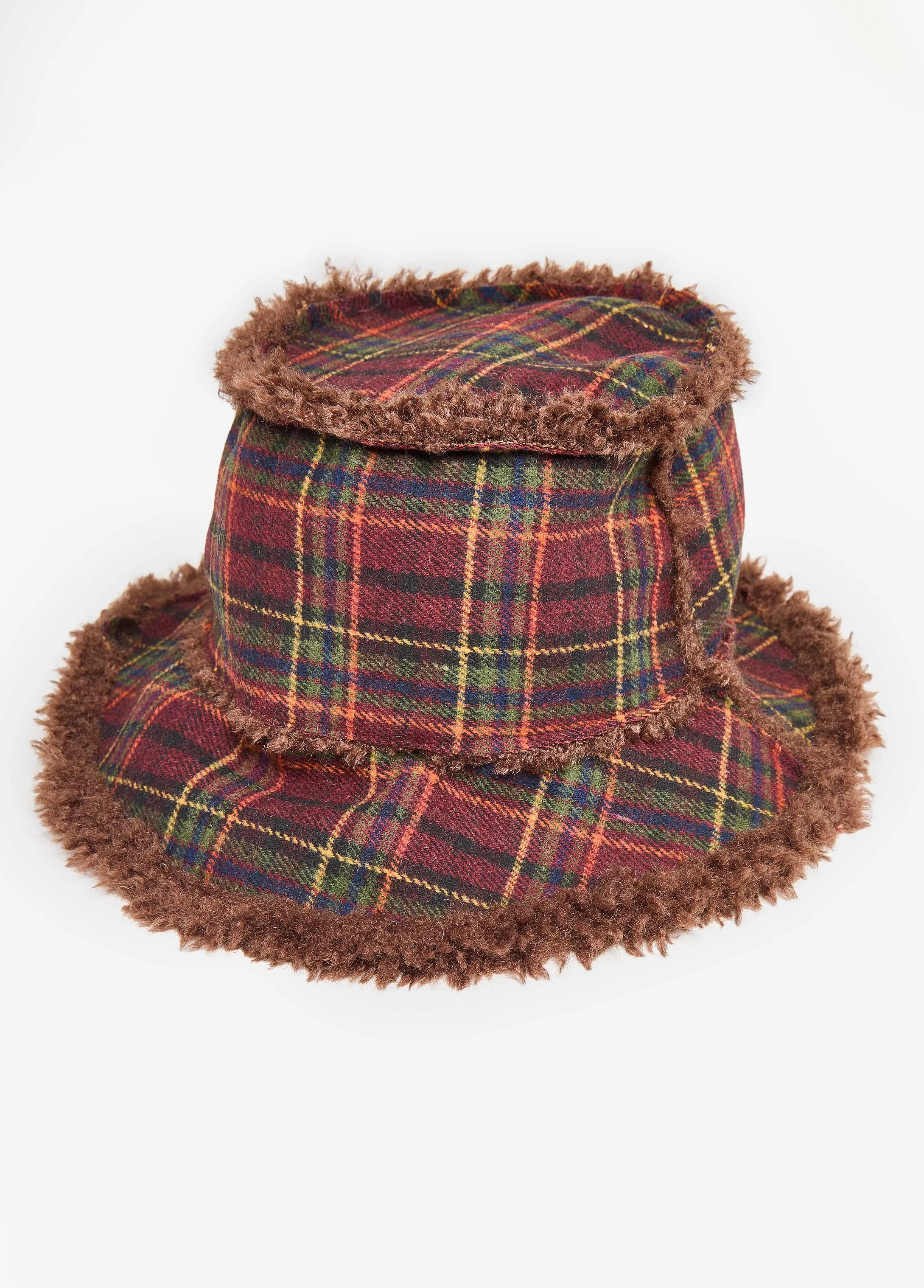 Faux Fur Trimmed Plaid Bucket Hat sold by Ashley Stewart