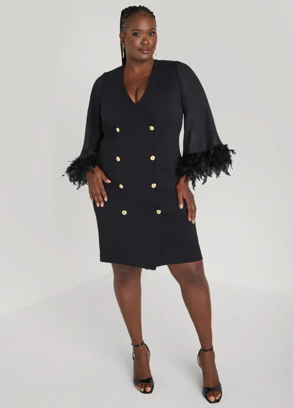 Feather Trimmed Blazer Dress sold by Ashley Stewart